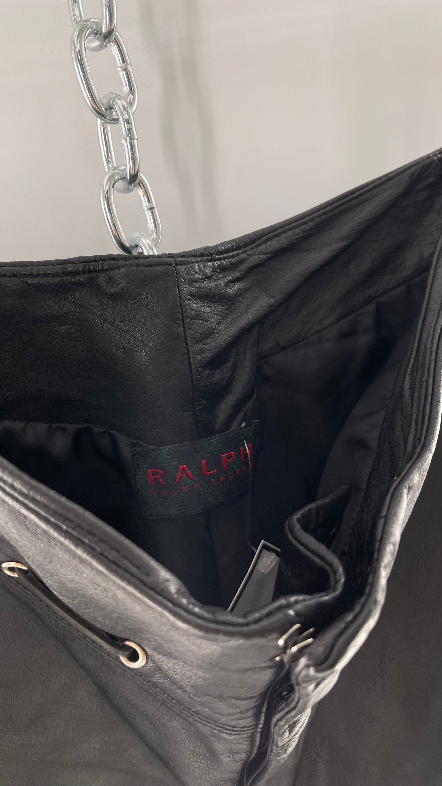 Vintage 90s RALPH Ralph Lauren Thin Leather Pants with Thread Through Grommet Detail on Waistline (4)