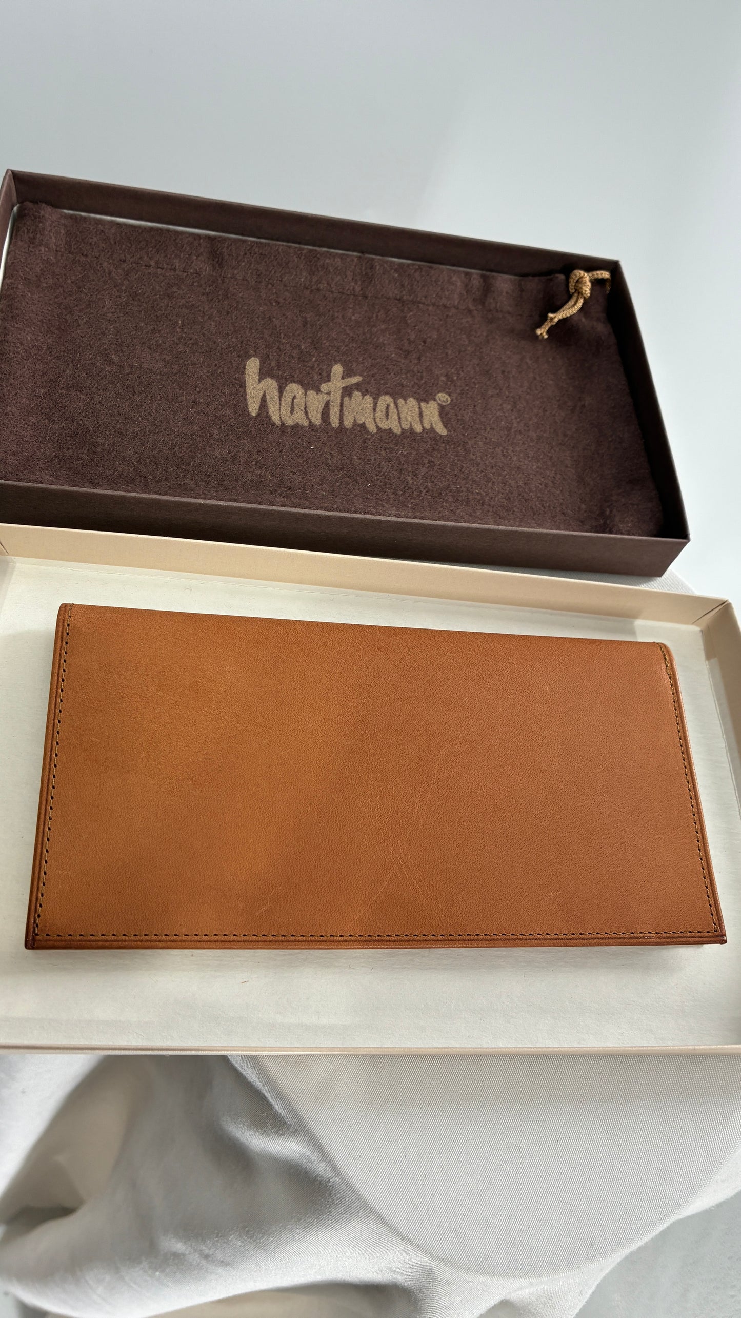 Vintage Hartmann Brown Leather Wallet with Paperwork and Original Box