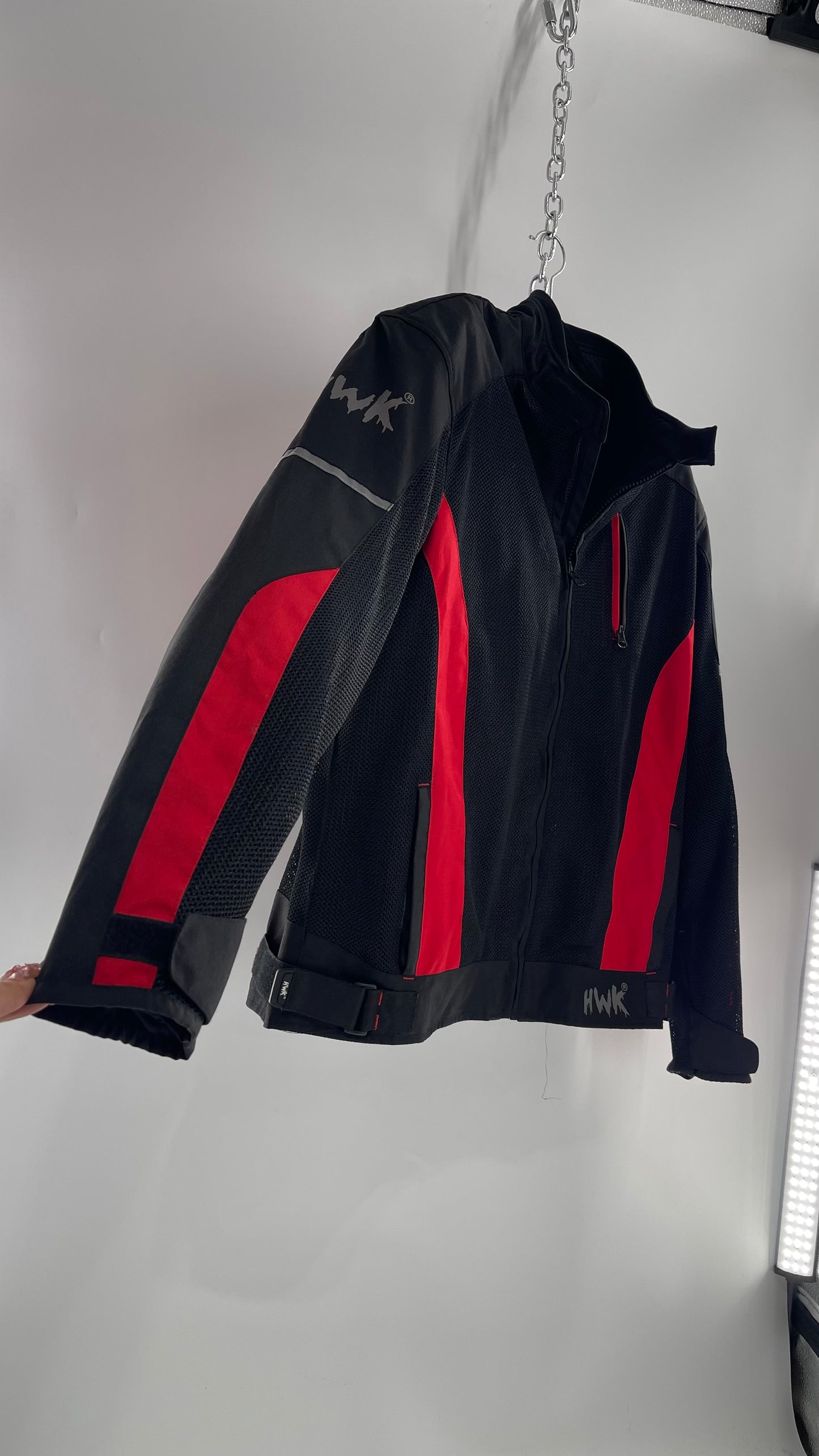 VINTAGE HWK Black/Red Motorcycle Riding Jacket with Padding (XXXL)