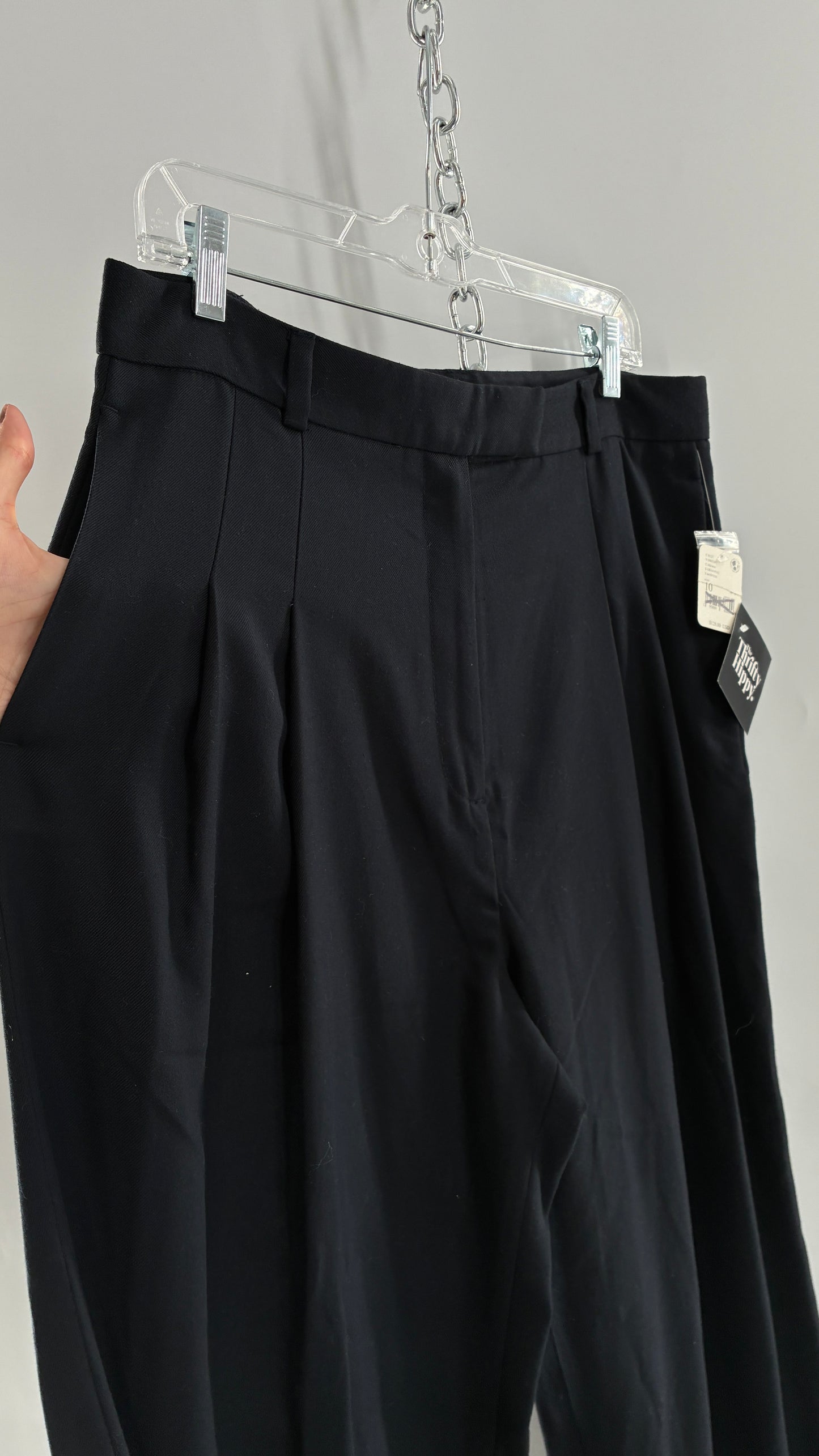 Free People Black Wide Leg, Pleated Trouser with Tags Attached (10)