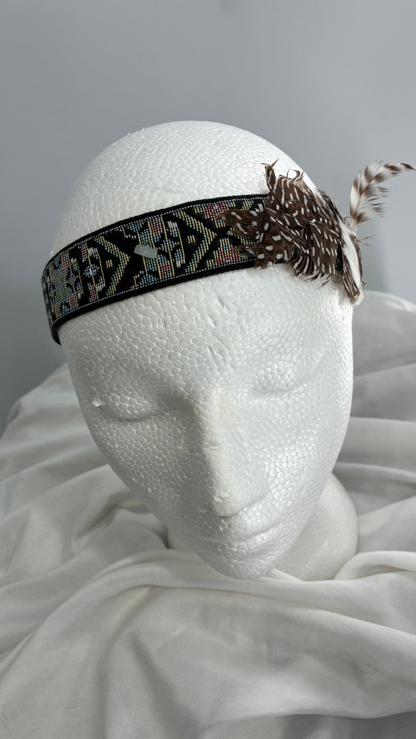 Embroidered Headband with Feather Details