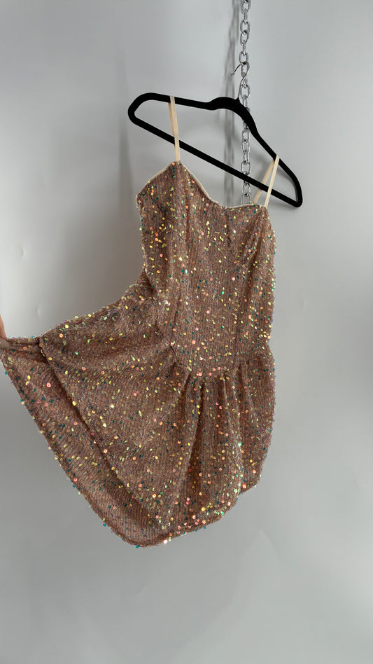 Nude Sequin Pointed Hem Mini Dress (L)