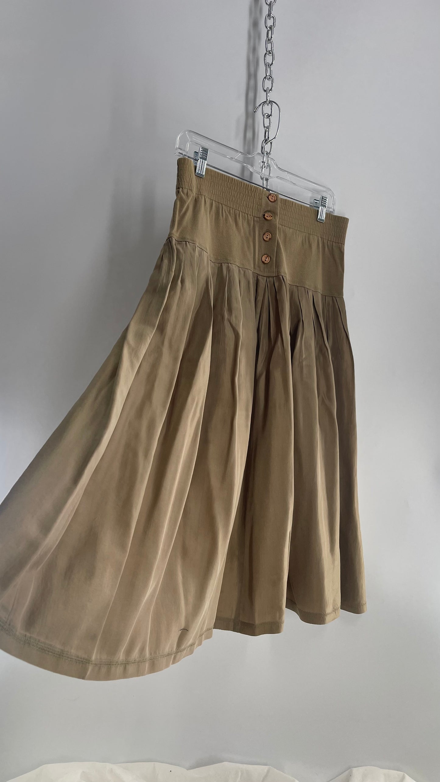 Easysilks 100% Silk khaki Toned Skirt with Cotton Trim Waistline (Small)