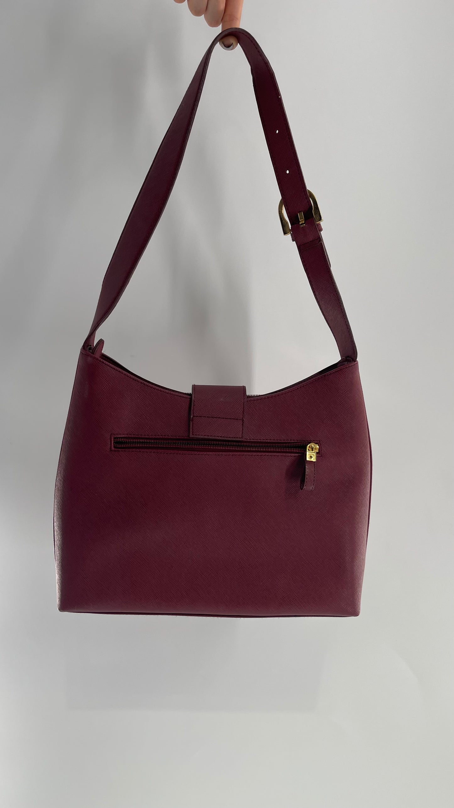 Vintage Salvatore Ferragamo Maroon Red Pocketbook Bag with Gold Hardware