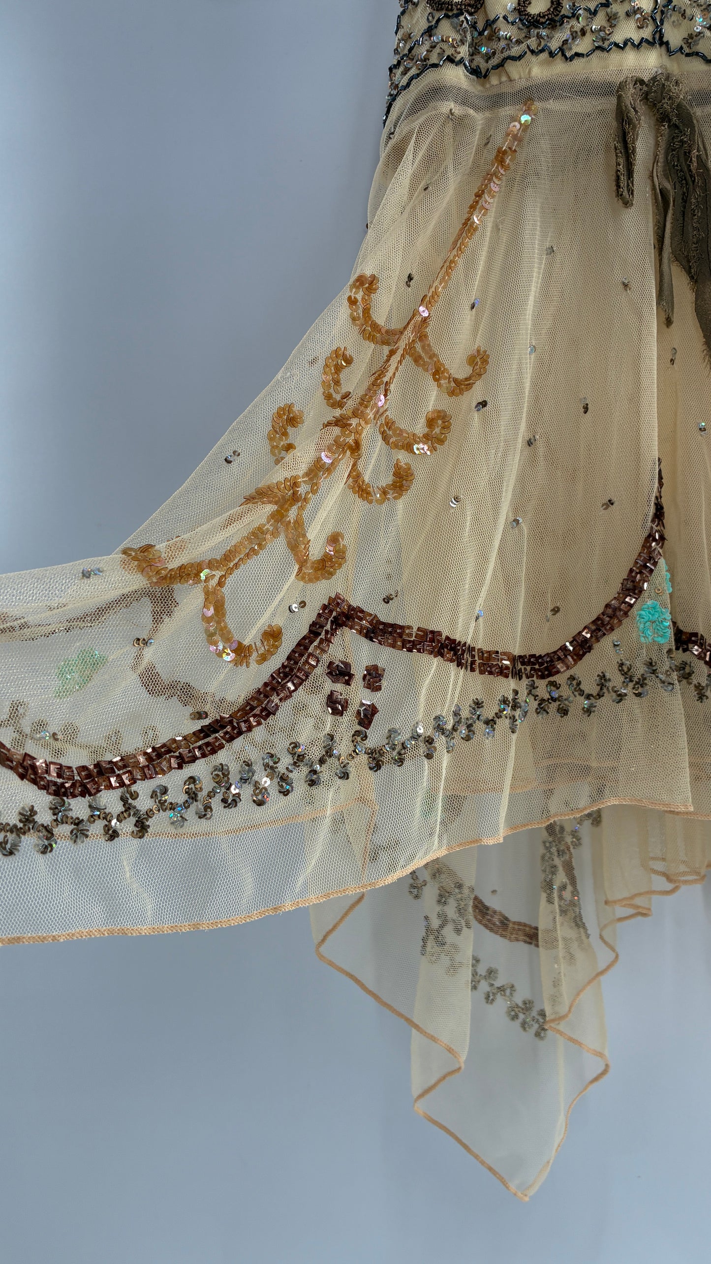 Handmade Beige Handkerchief Camisole with Hand Beaded Details (XS)