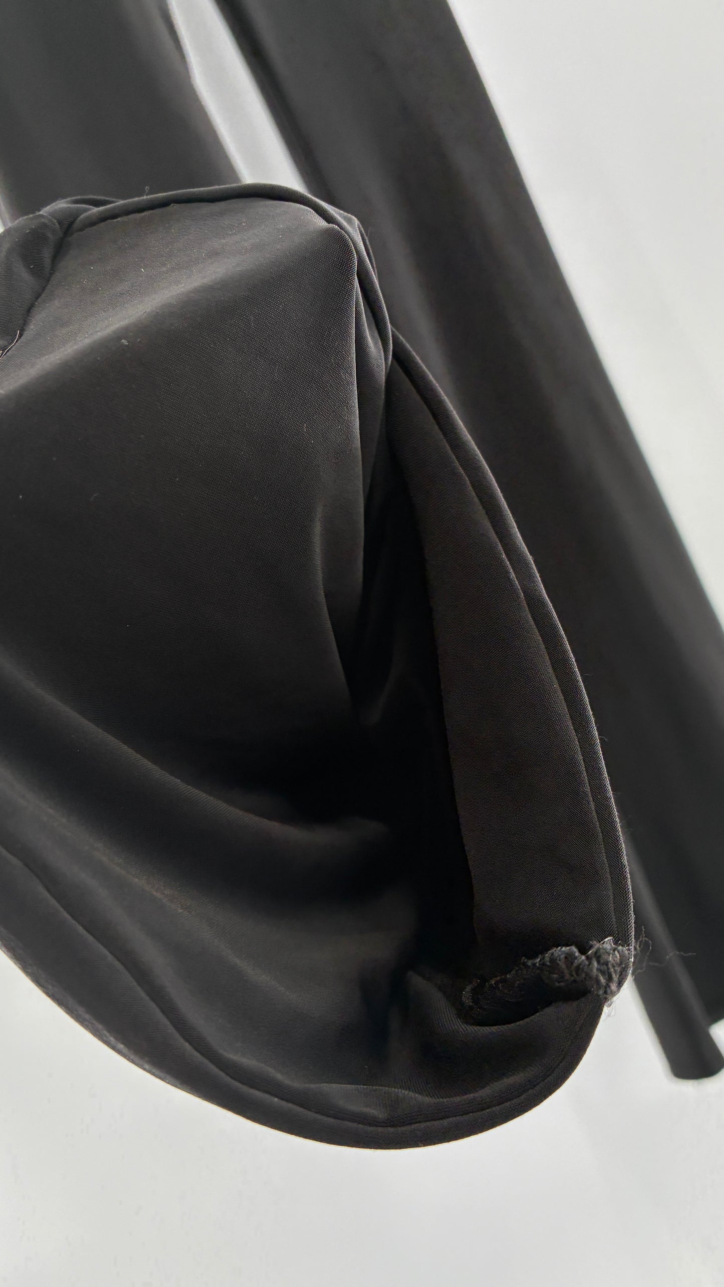 Pretty Little Thing Black Slinky Tie Side Cut Out Flared Double Lined Thick Trousers with Tags Attached (10)