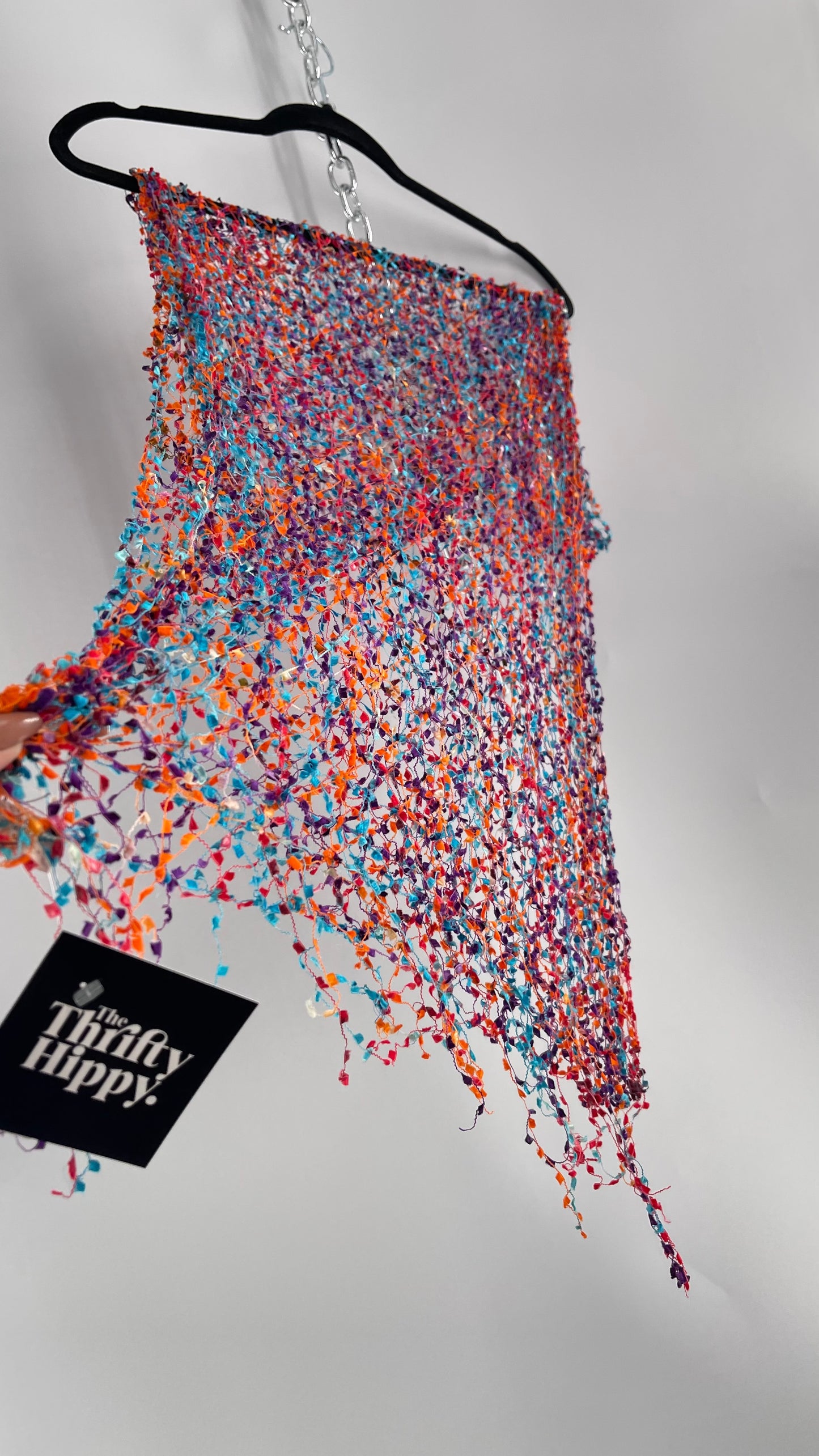 Vintage Negative Space Confetti Scarf Red, Teal, Orange, Blue
