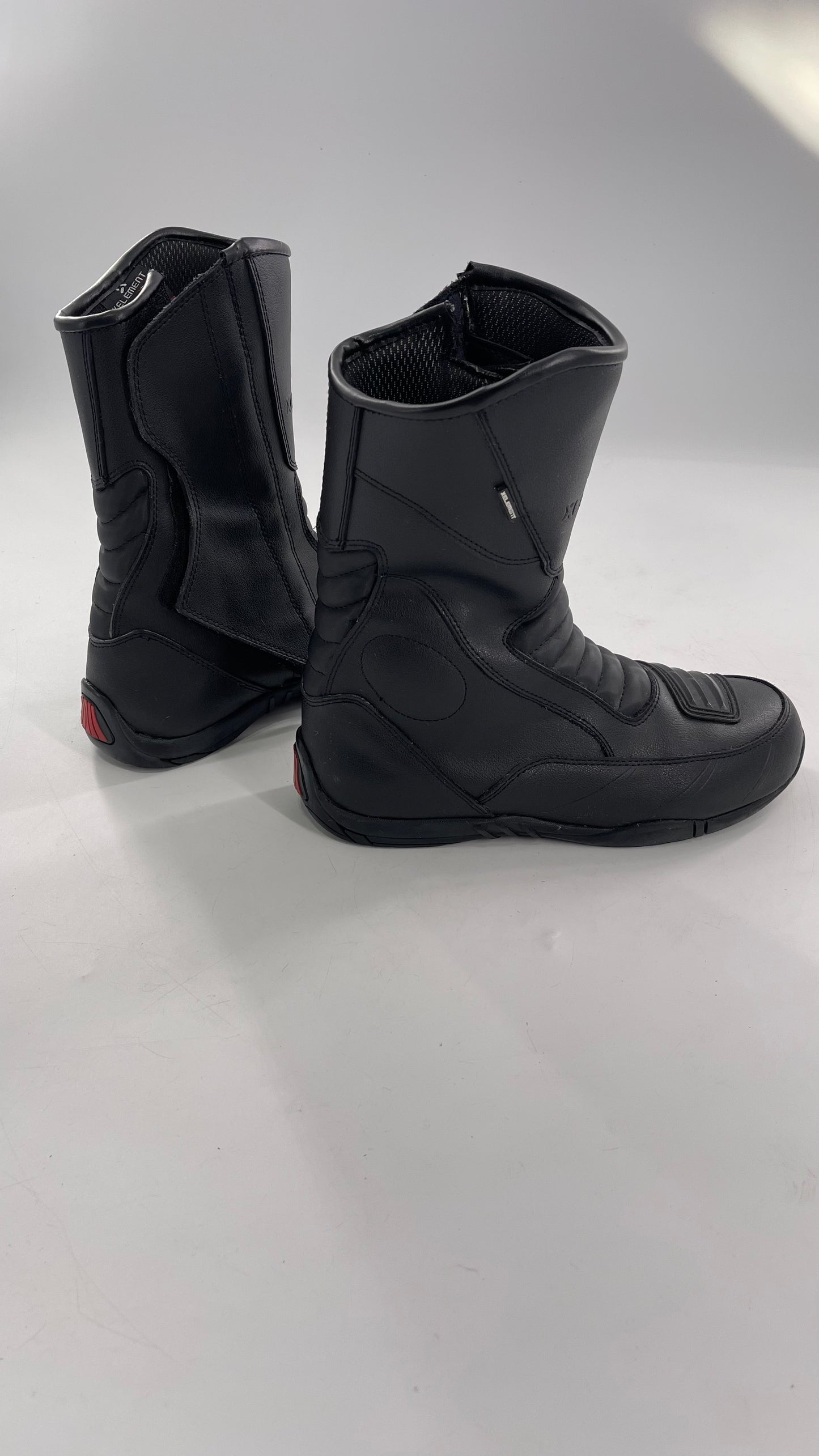 XELEMENT Black Leather Motorcycle Motocross Riding Boots (9.5)