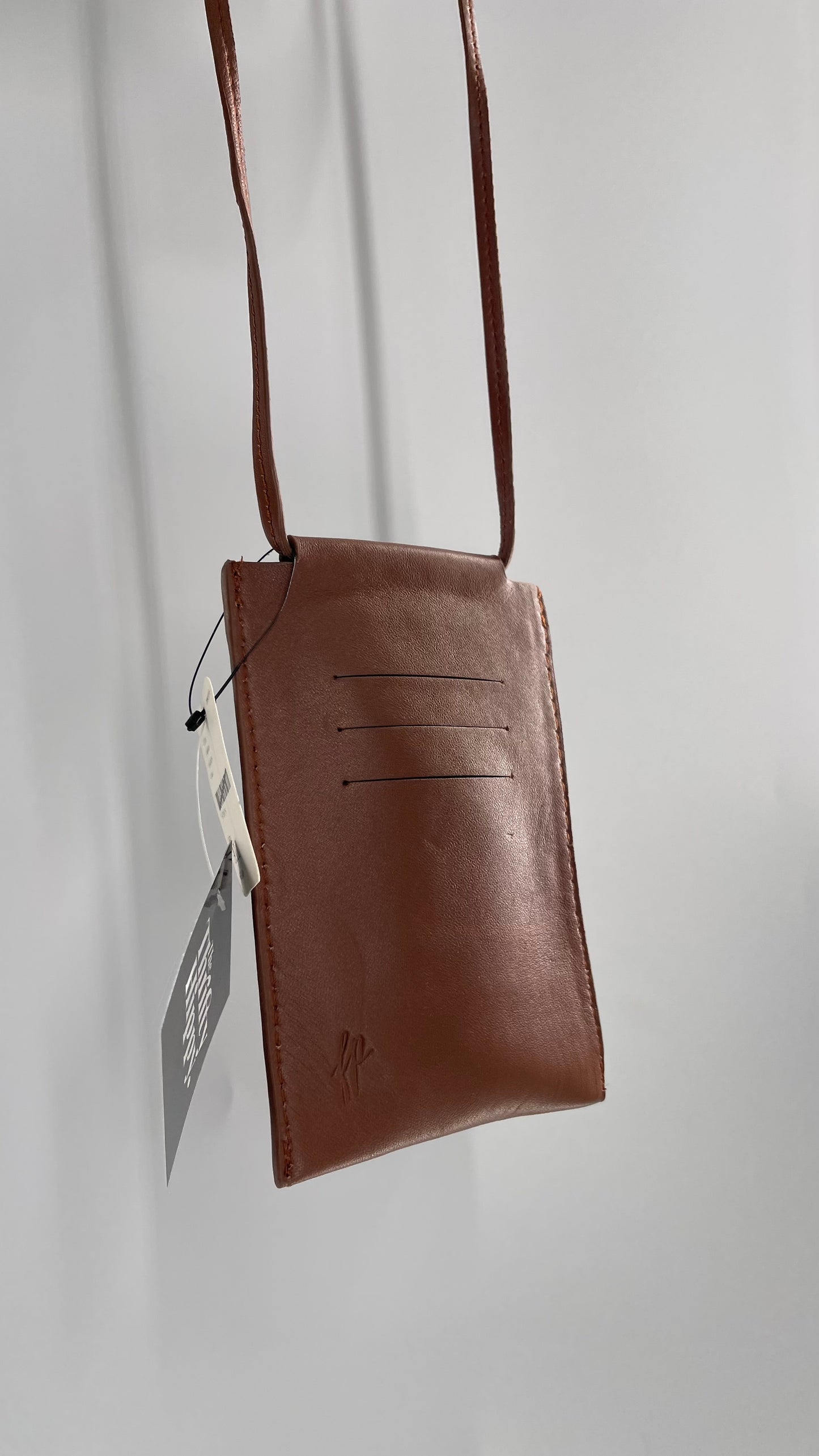 Free People Brown Leather Crossbody Phone Pouch with Tags Attached