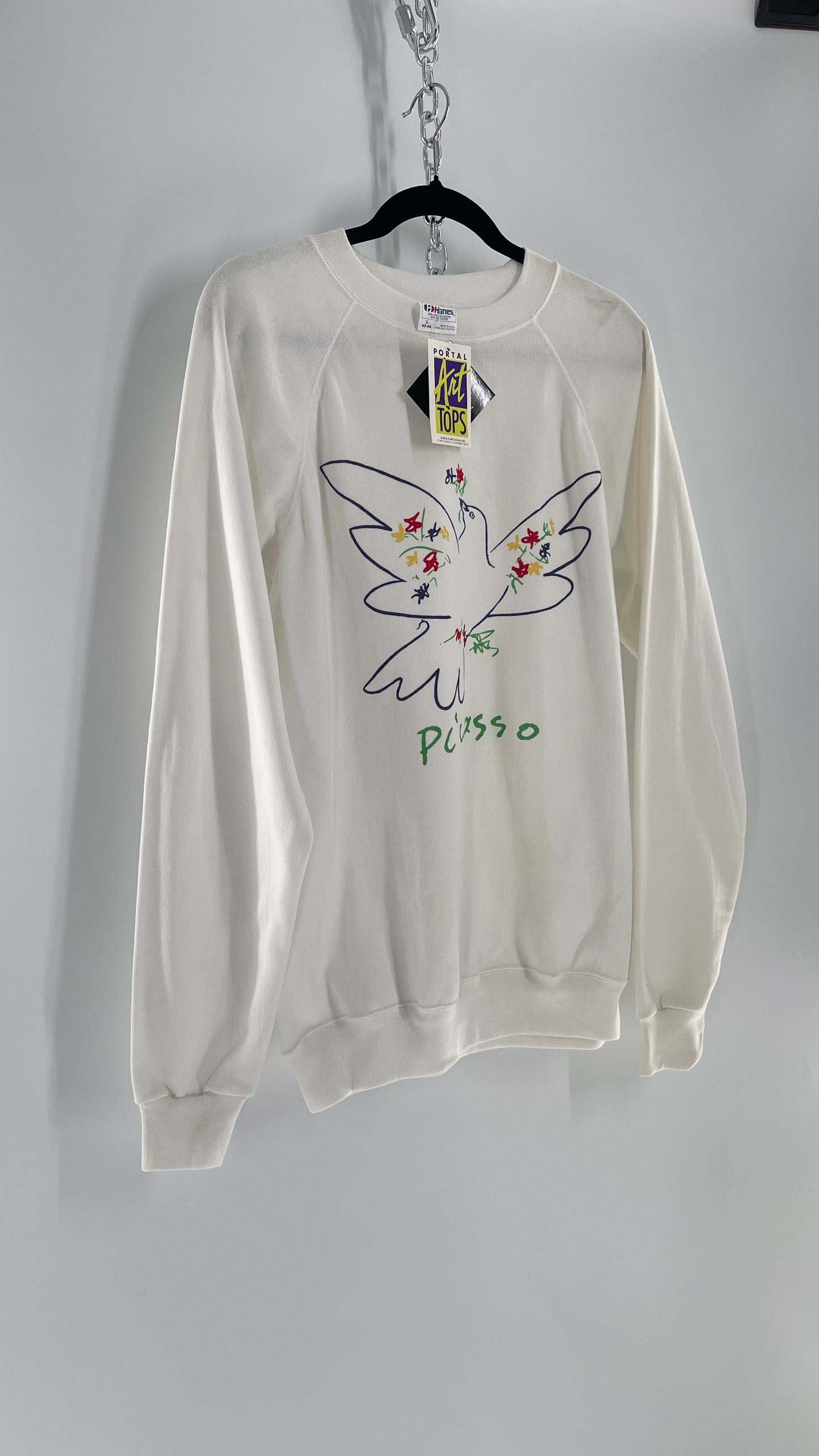 Deadstock Vintage Picasso Dove Doodle Crewneck Portal Art Tops Tag (Large)