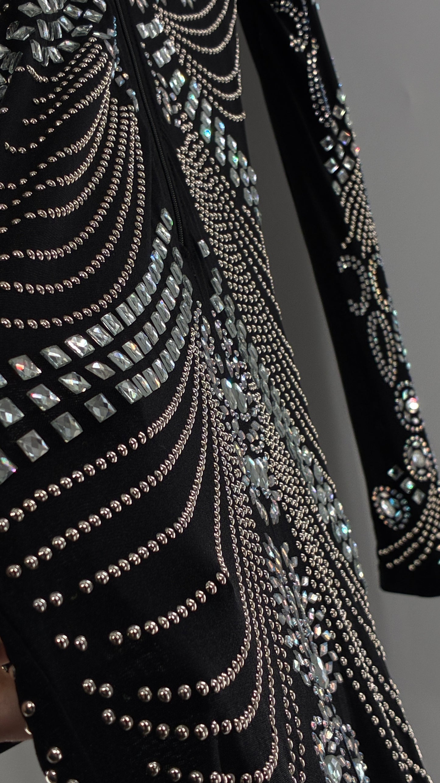 Black Bedazzled Mini Dress with Cut Out Details Covered in Gems (Small)