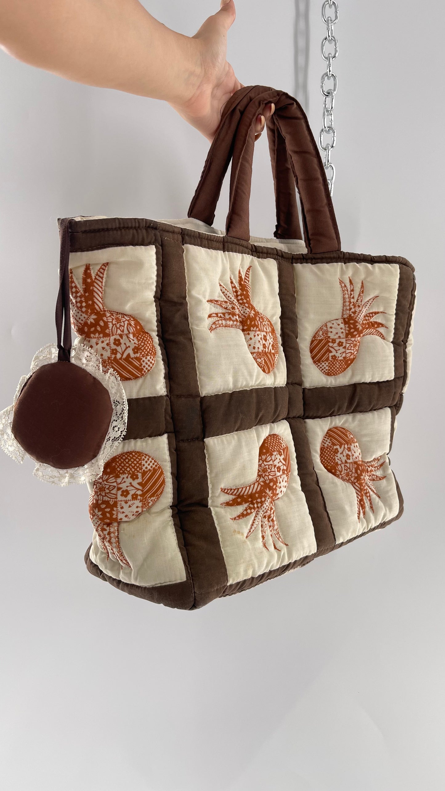 Vintage Patchwork Brown/Orange/Beige Handmade Quilted Tote