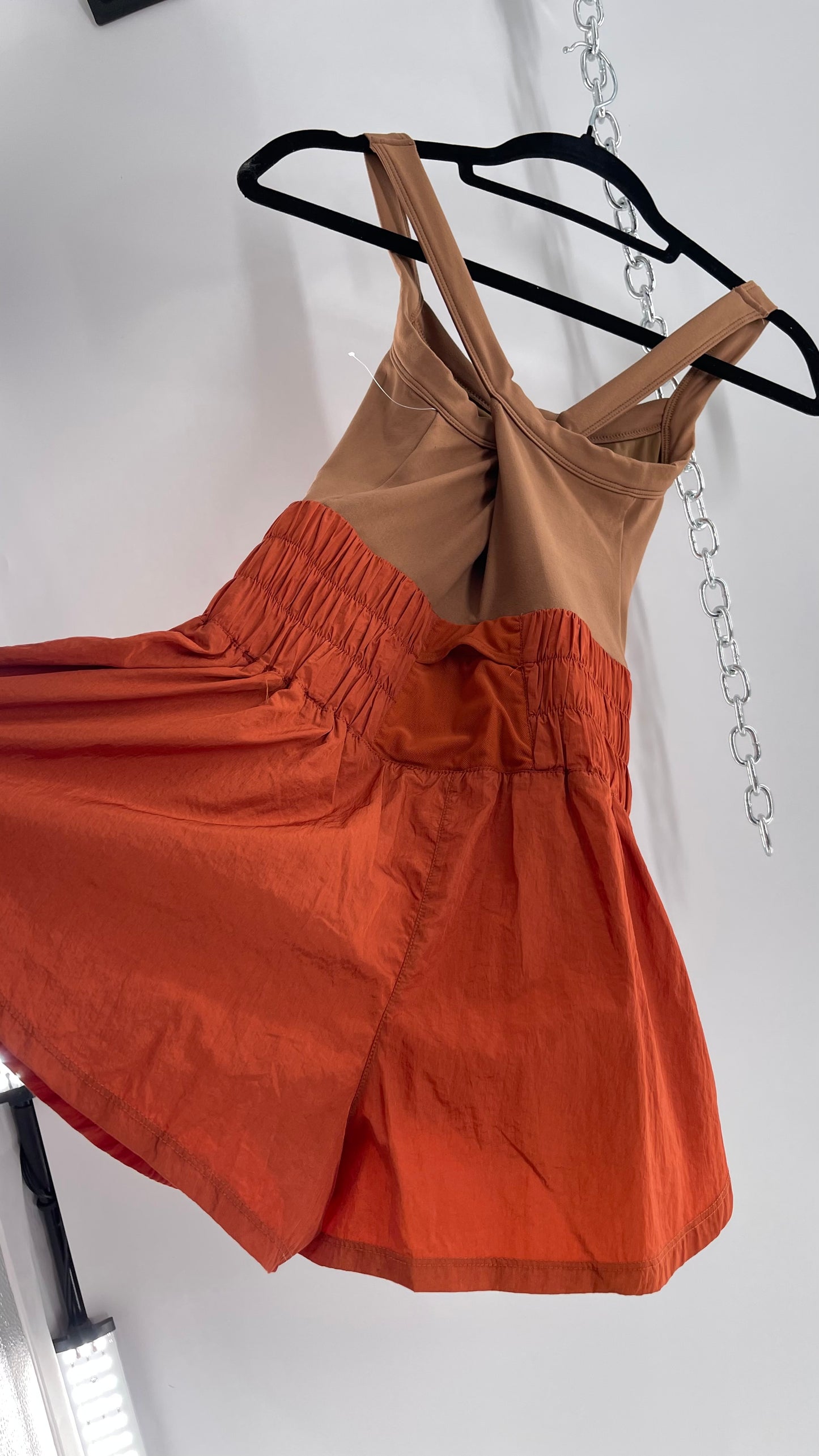 Free People Movement Tan Jumpsuit with Burnt Orange Parachute Shorts (XS)