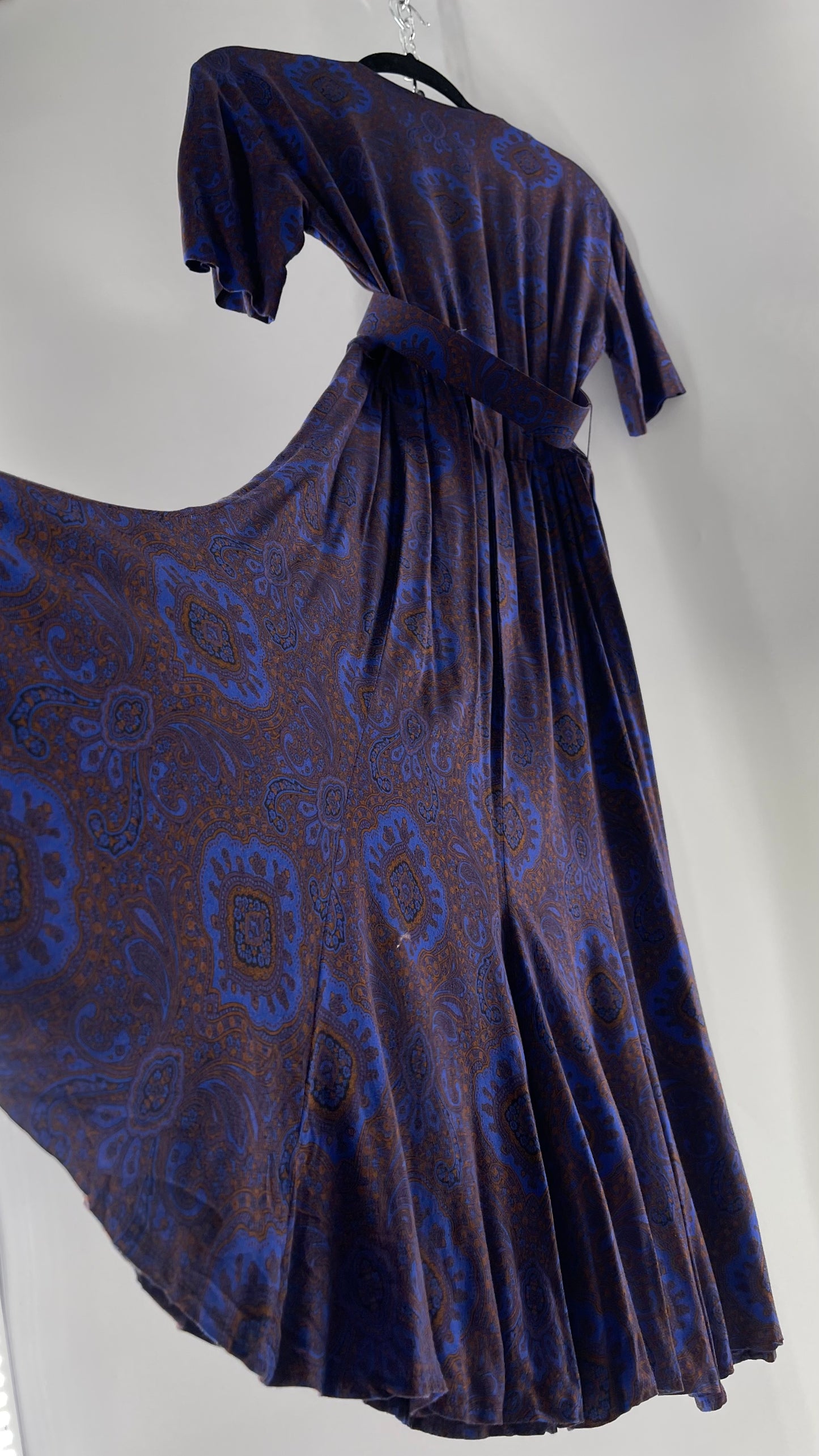Vintage Liz Claiborne Cobalt Blue and Mustard Paisley Patterned 60s Style Dress(4)