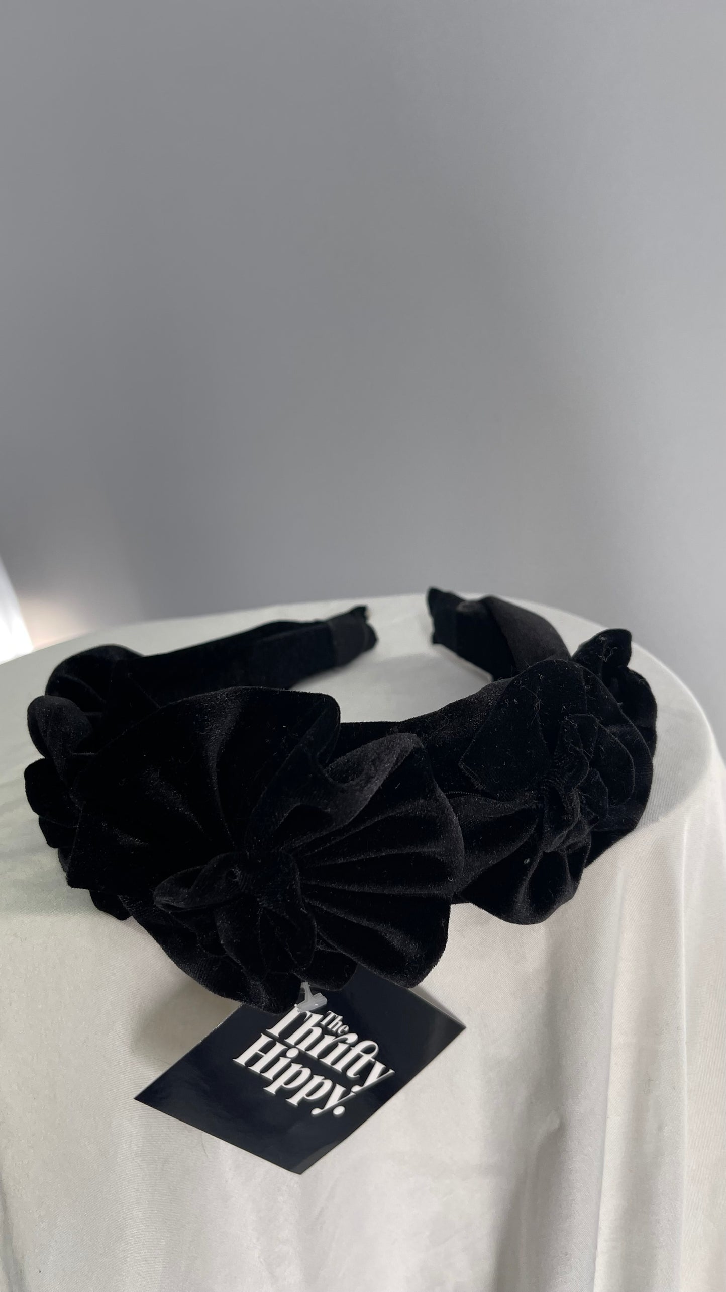 ZARA Black Velvet Headband with Flower Appliqués