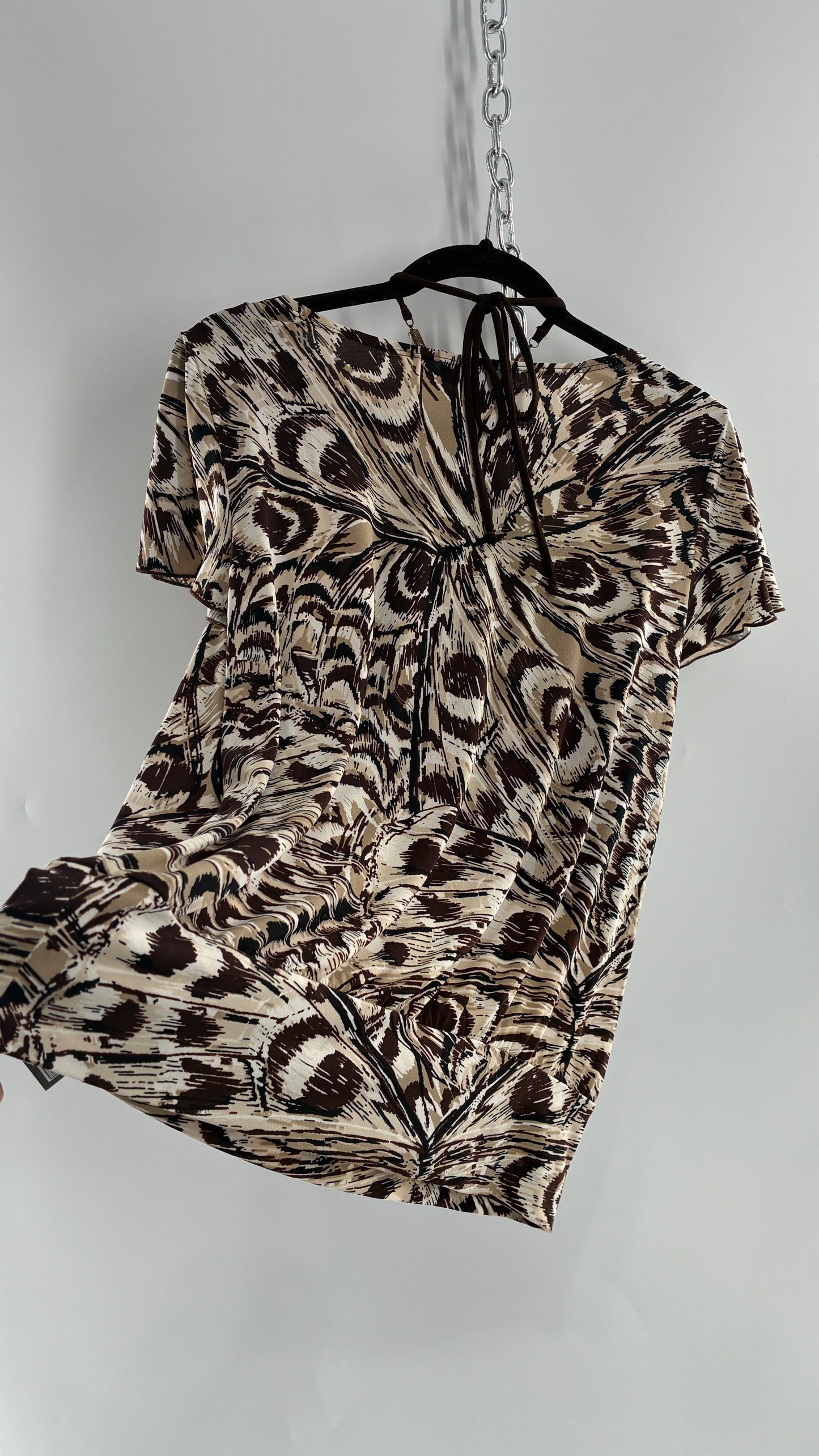 Vintage ALYX Brown Drape Front Top with Beaded Halter Peek Through Detail (Large)