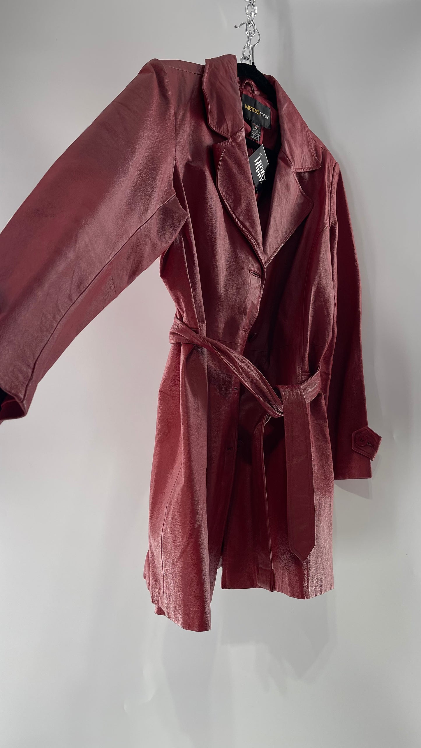 Vintage MetroStyle Red Leather Trench (C)(L/XL)