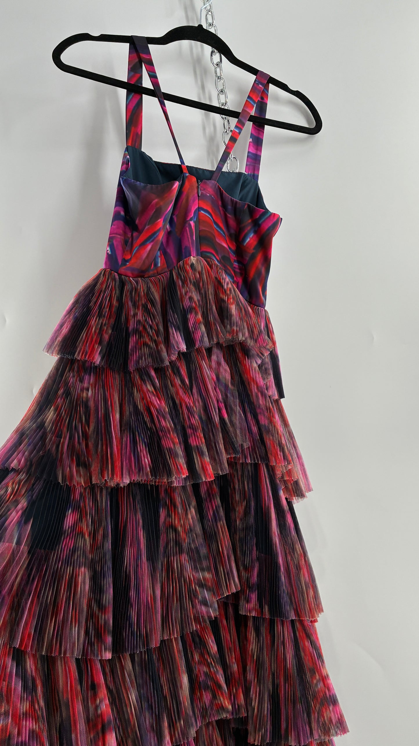 HUTCH Ruffled Maxi Gown Graphic Navy Blue, Fuchsia (2P,4)