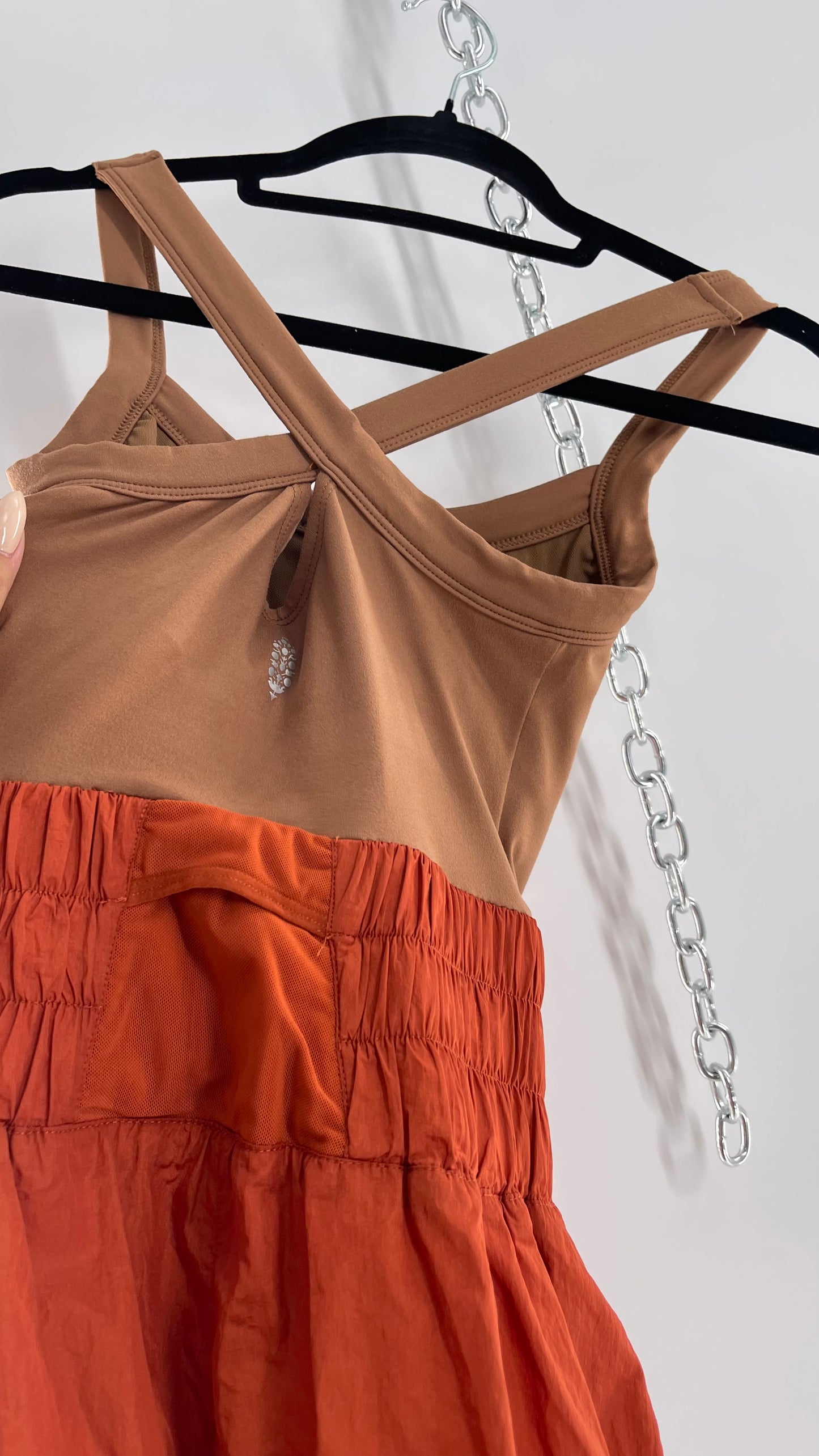 Free People Movement Tan Jumpsuit with Burnt Orange Parachute Shorts (XS)