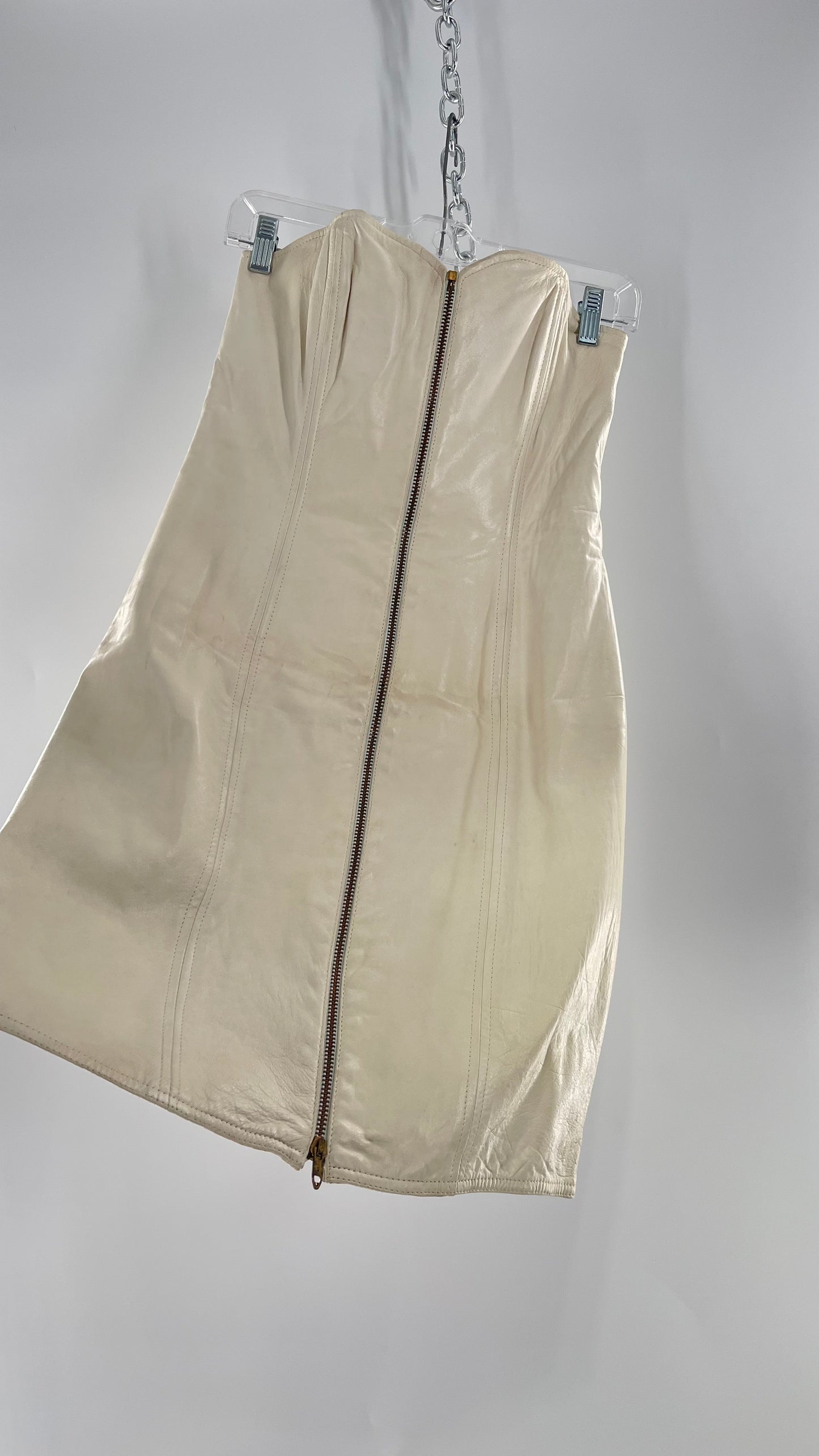 Vintage White Leather Zip Front Mini Dress *Handmade* (Size Small/Medium)