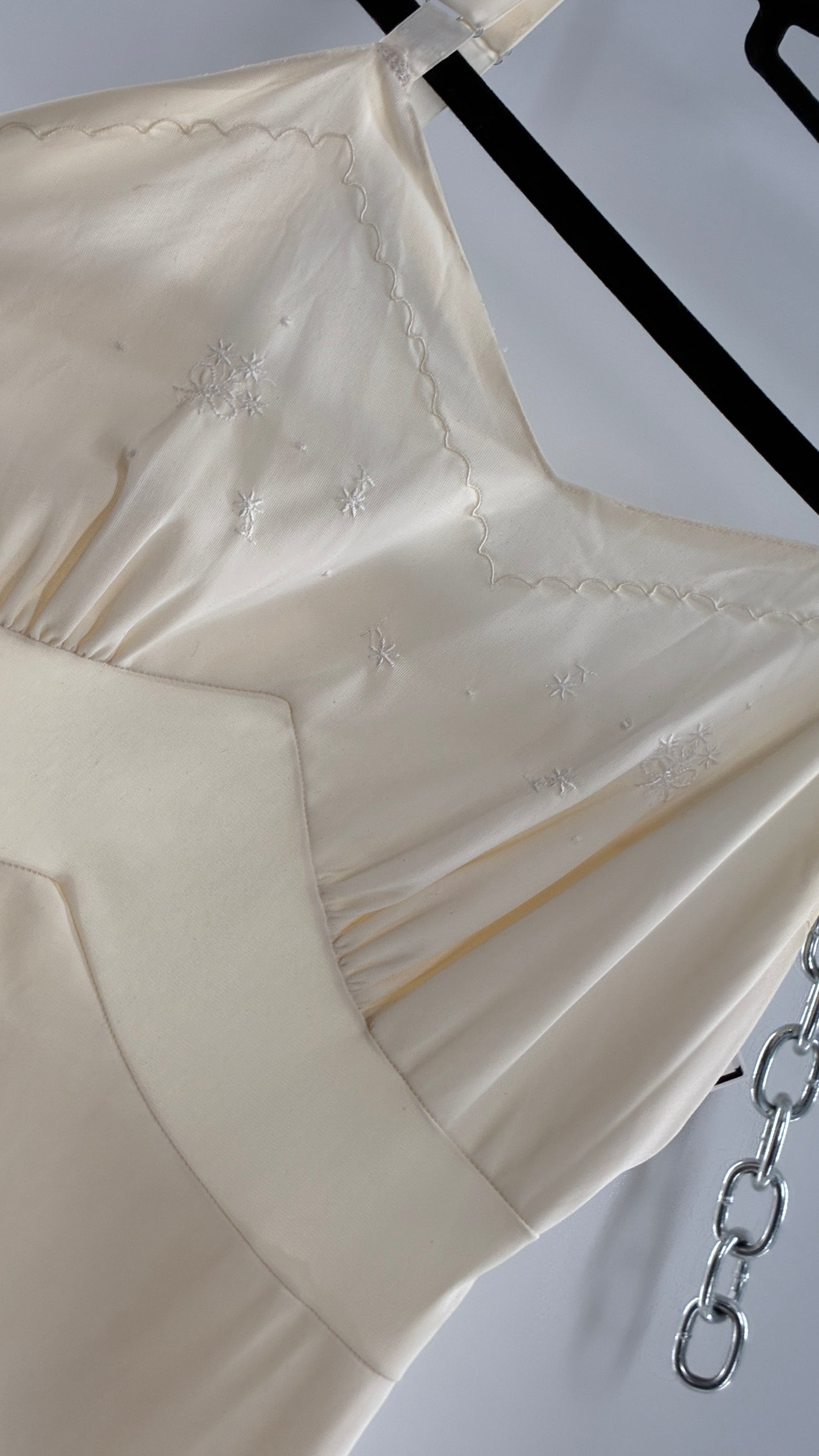Vintage Slip Dress with Pleated, Embroidered Bust (No Size or Label)
