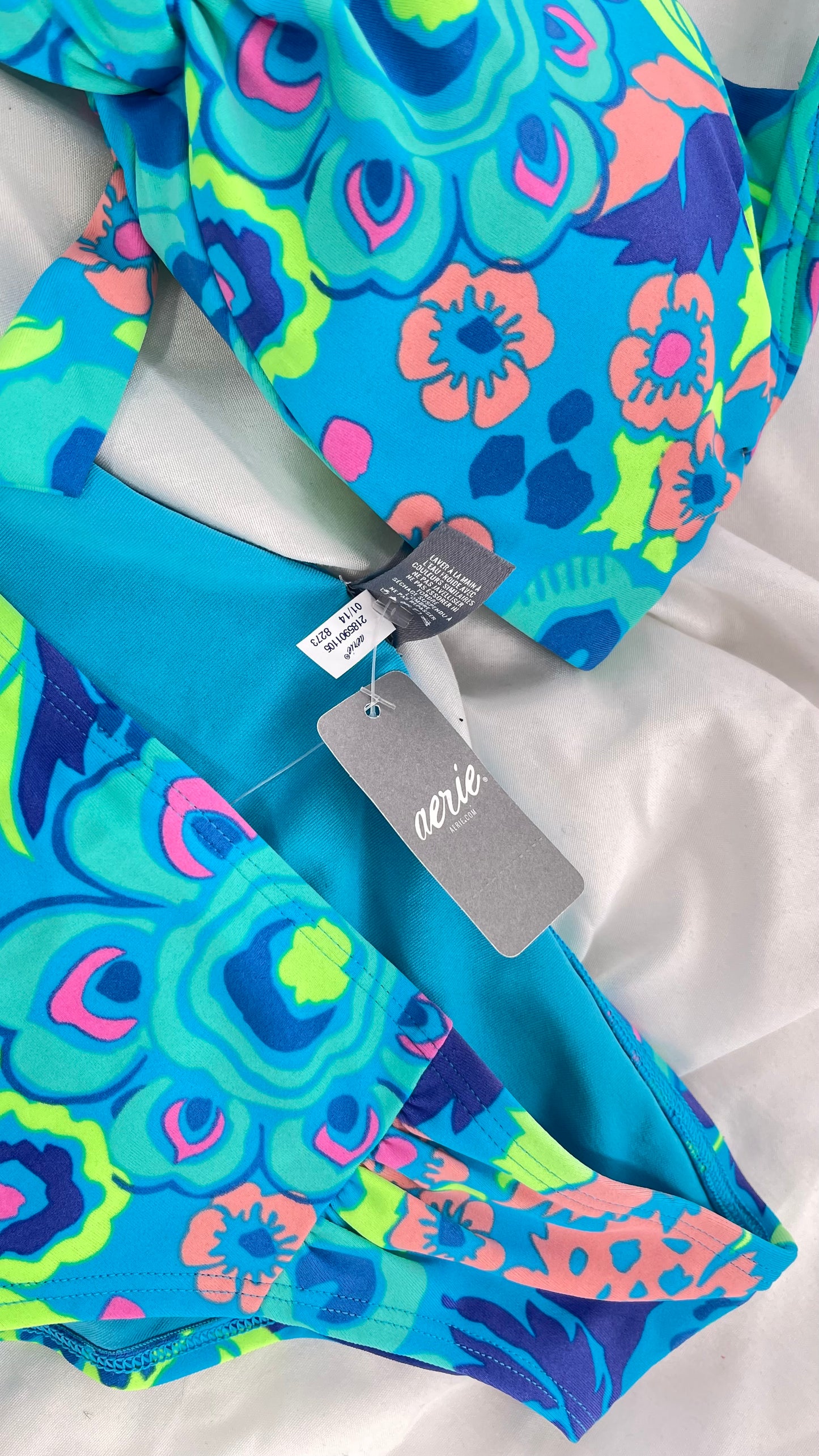 AERIE Blue Paisley Swim Set with Tags Attached (M Top S Bottoms)