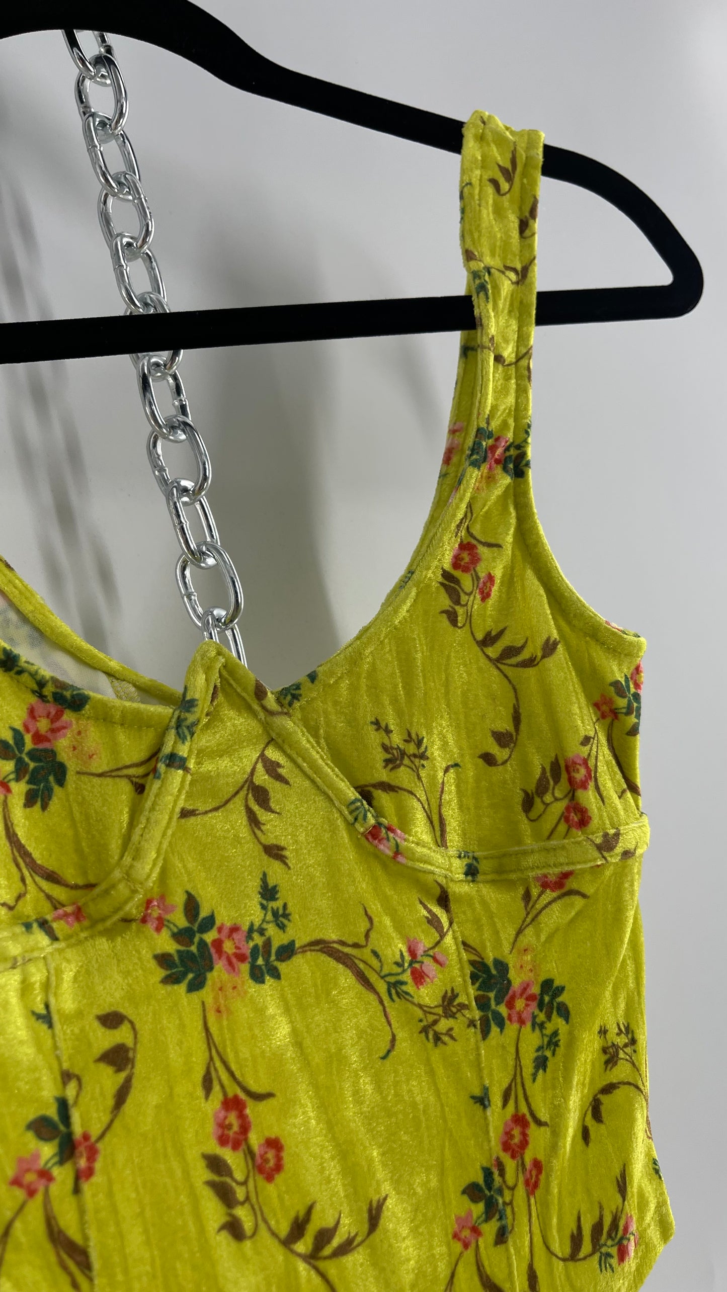 Urban Outfitters Yellow Velvet Floral Underwire Tank (XS)