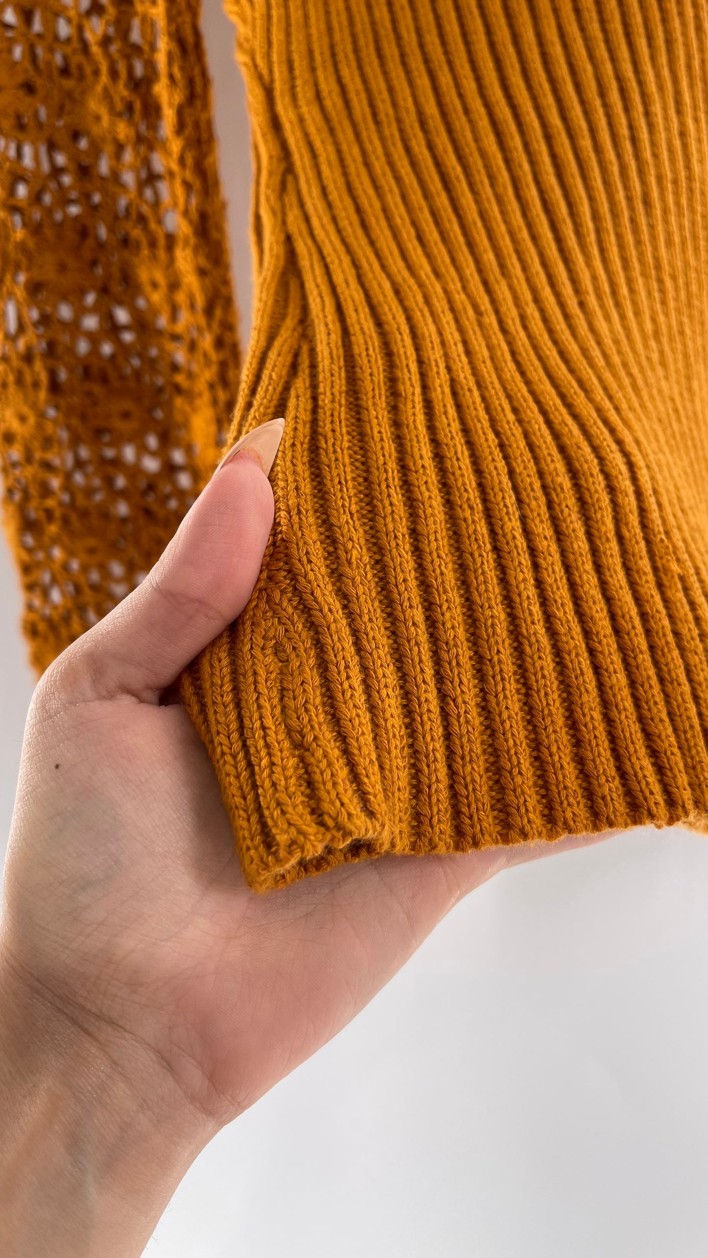 Love Colétte Mustard Sweater with Crochet Bell Sleeve (Large)