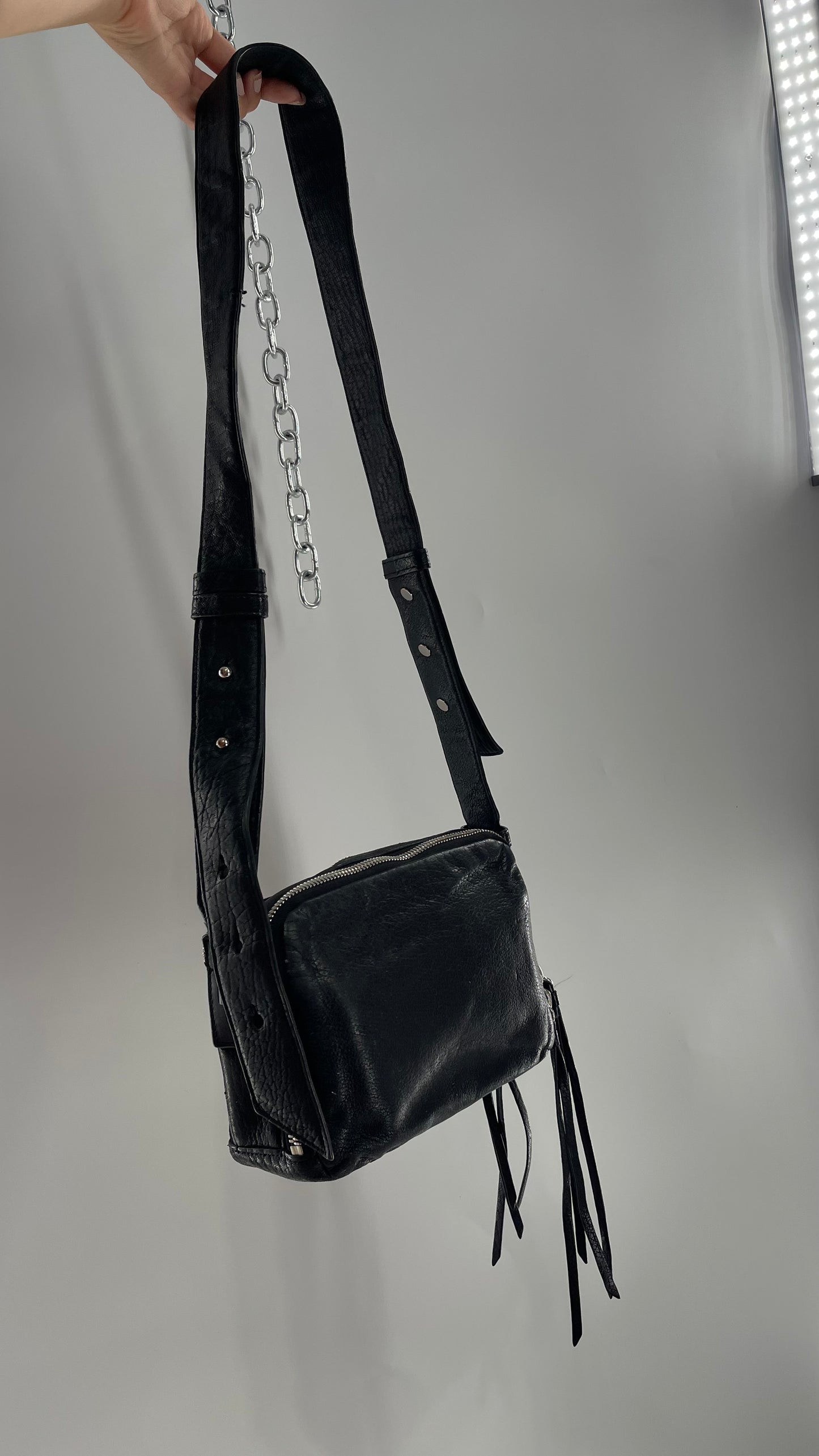 ALL SAINTS Black Leather Zippered Bag