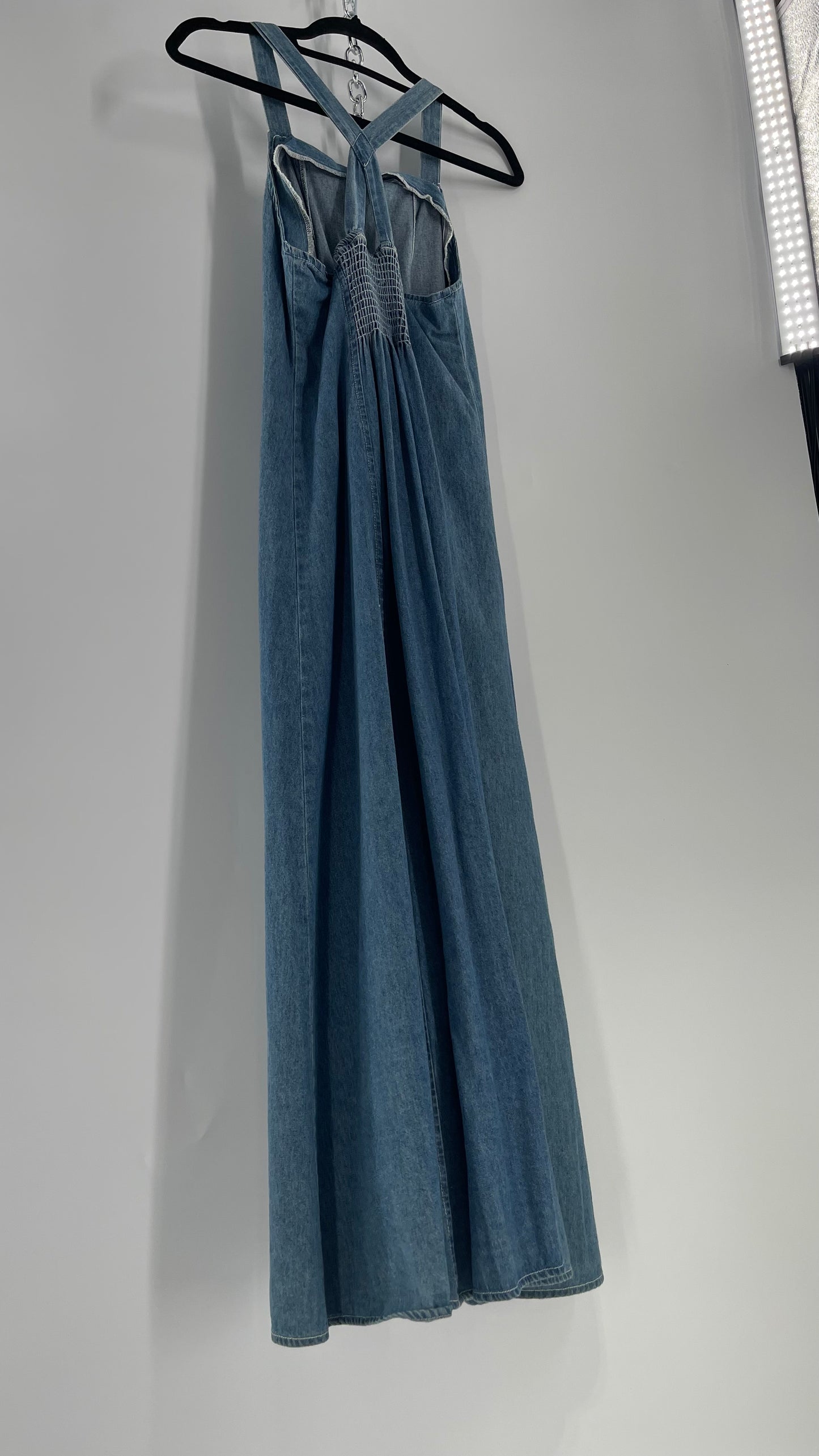 Vintage CDC Denim Triple Tie Bust Maxi Dress (6)