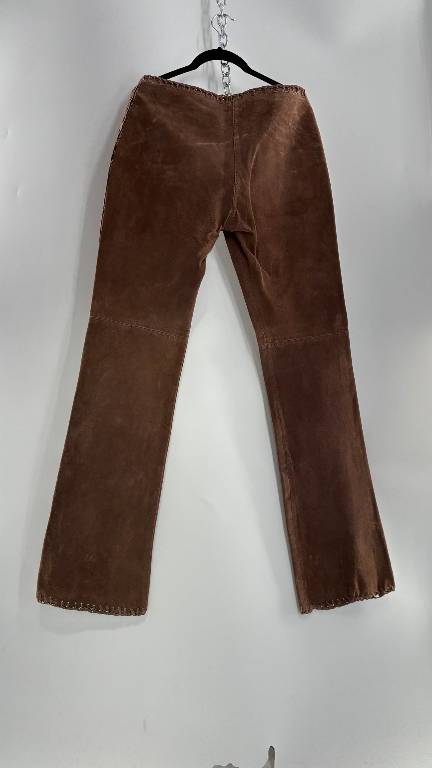 Vintage SWEET ROMEO Suede Leather Stitch Side, Braided Hem Pants (10)