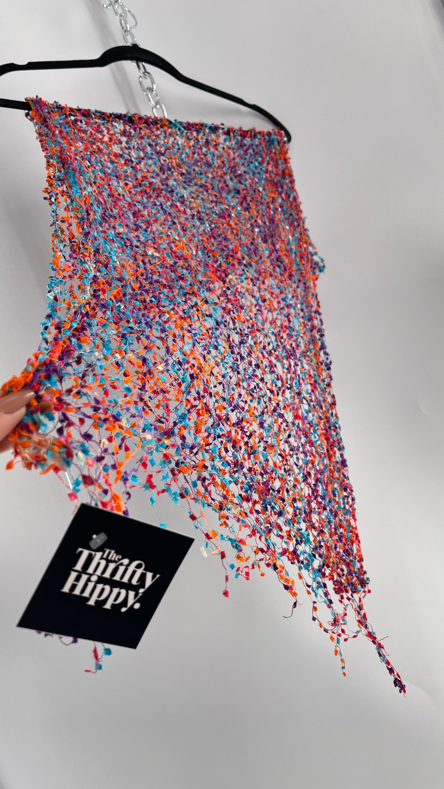 Vintage Negative Space Confetti Scarf Red, Teal, Orange, Blue