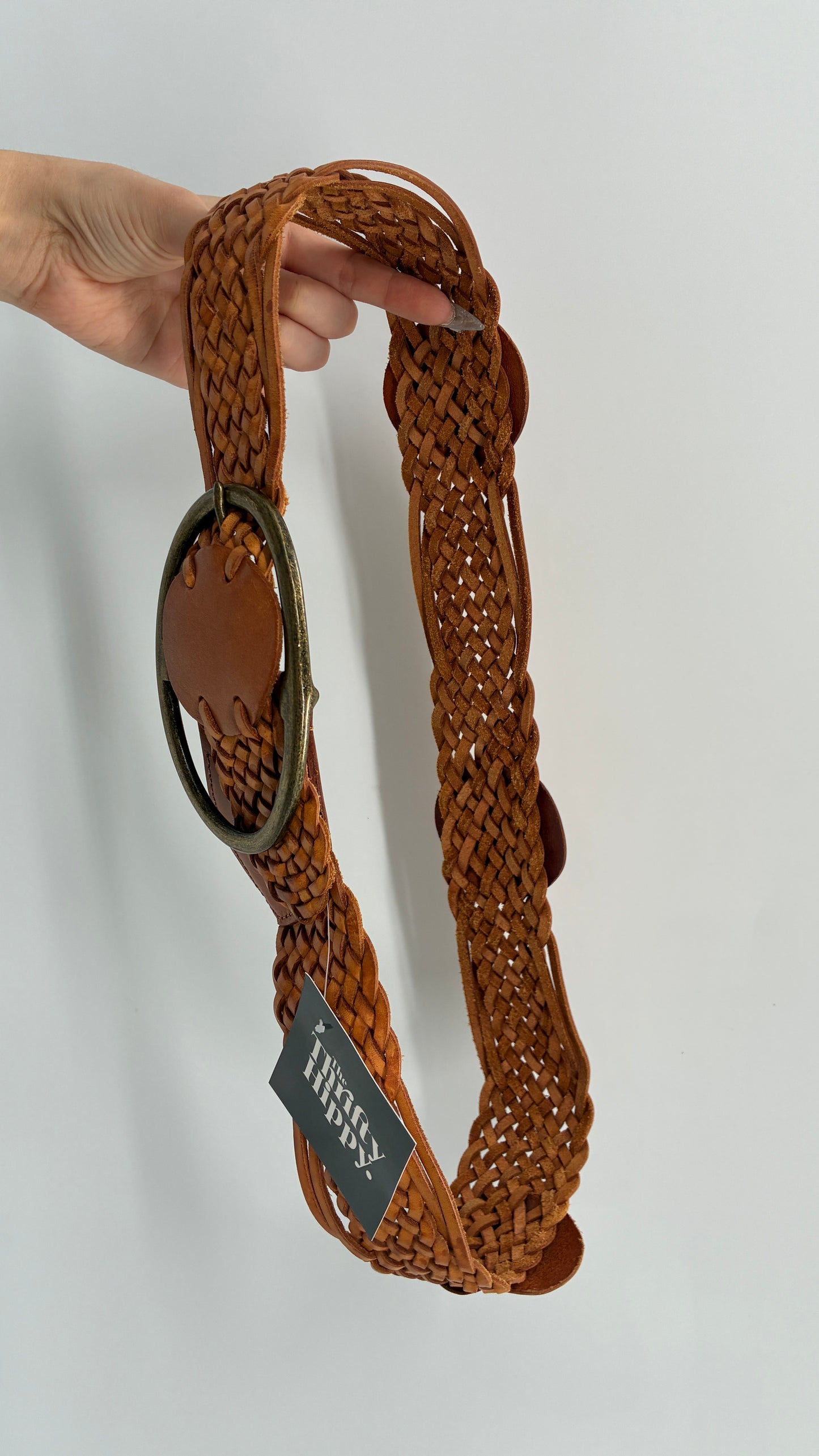 Vintage CCDK Brown Braided Belt with Oversized Silver Buckle (Small)