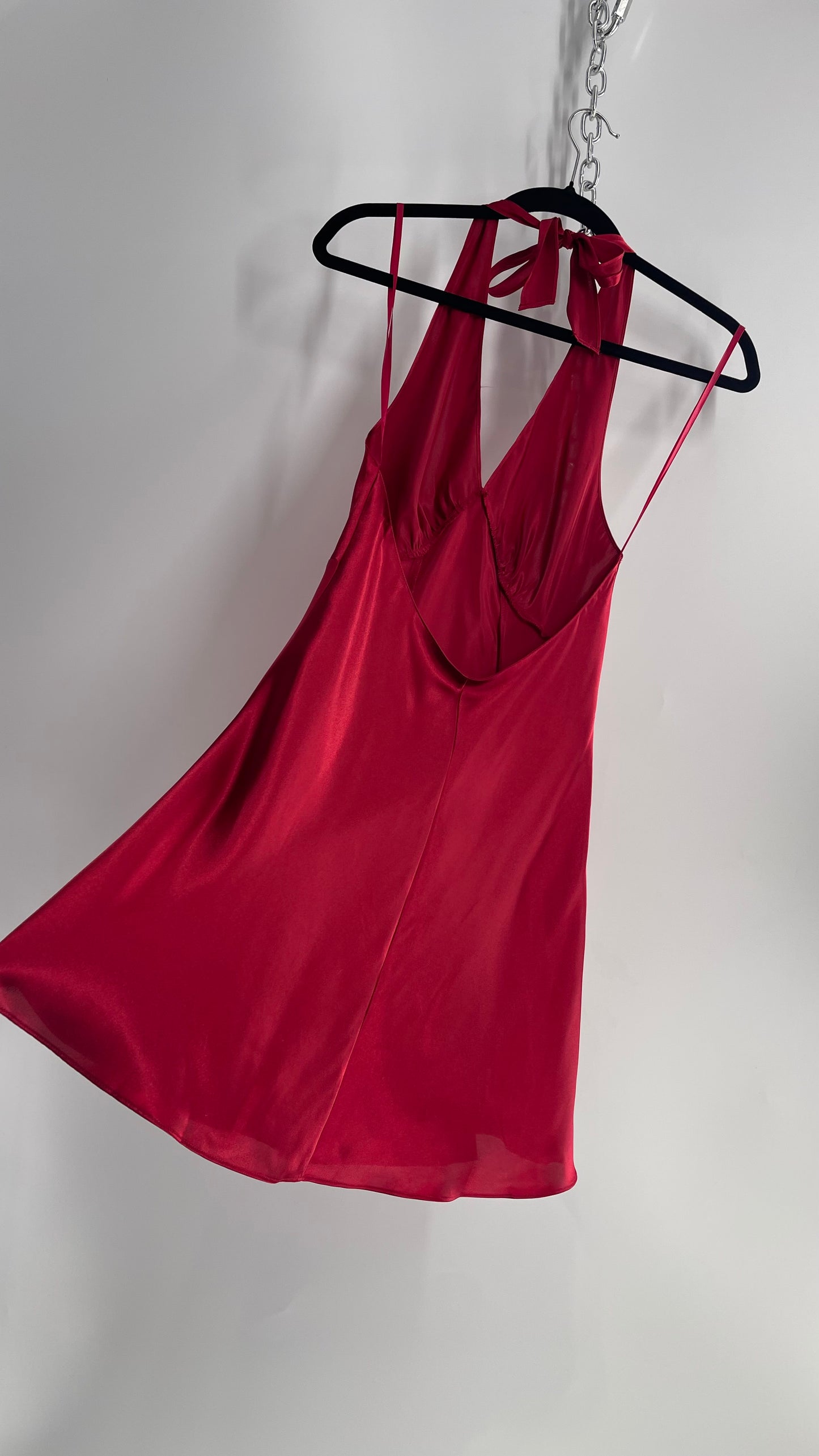 Vintage Fredericks of Hollywood Red Satin Slip Mini (Small)