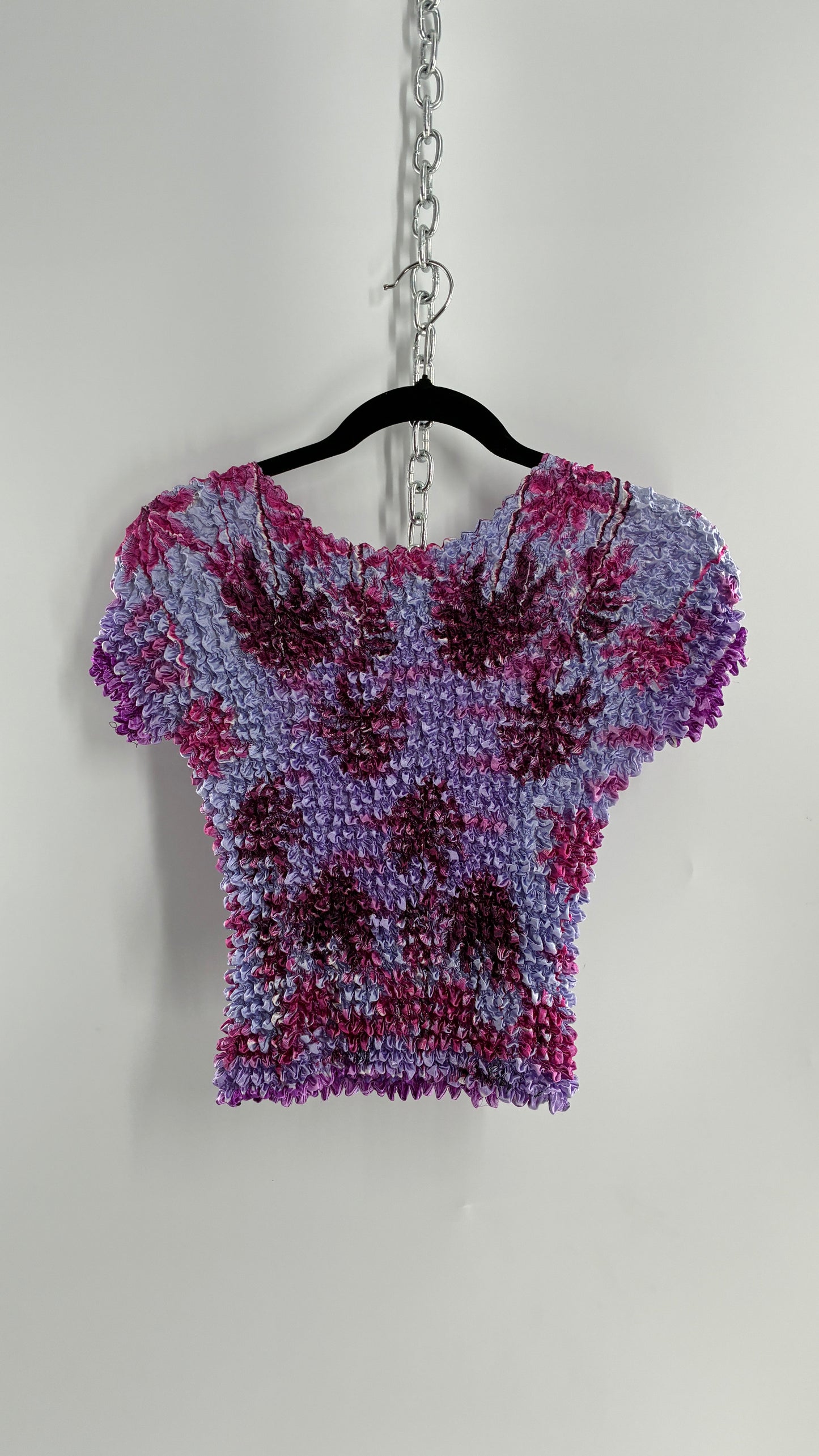 Vintage Tropical Palms Purple Popcorn Top (One Size)
