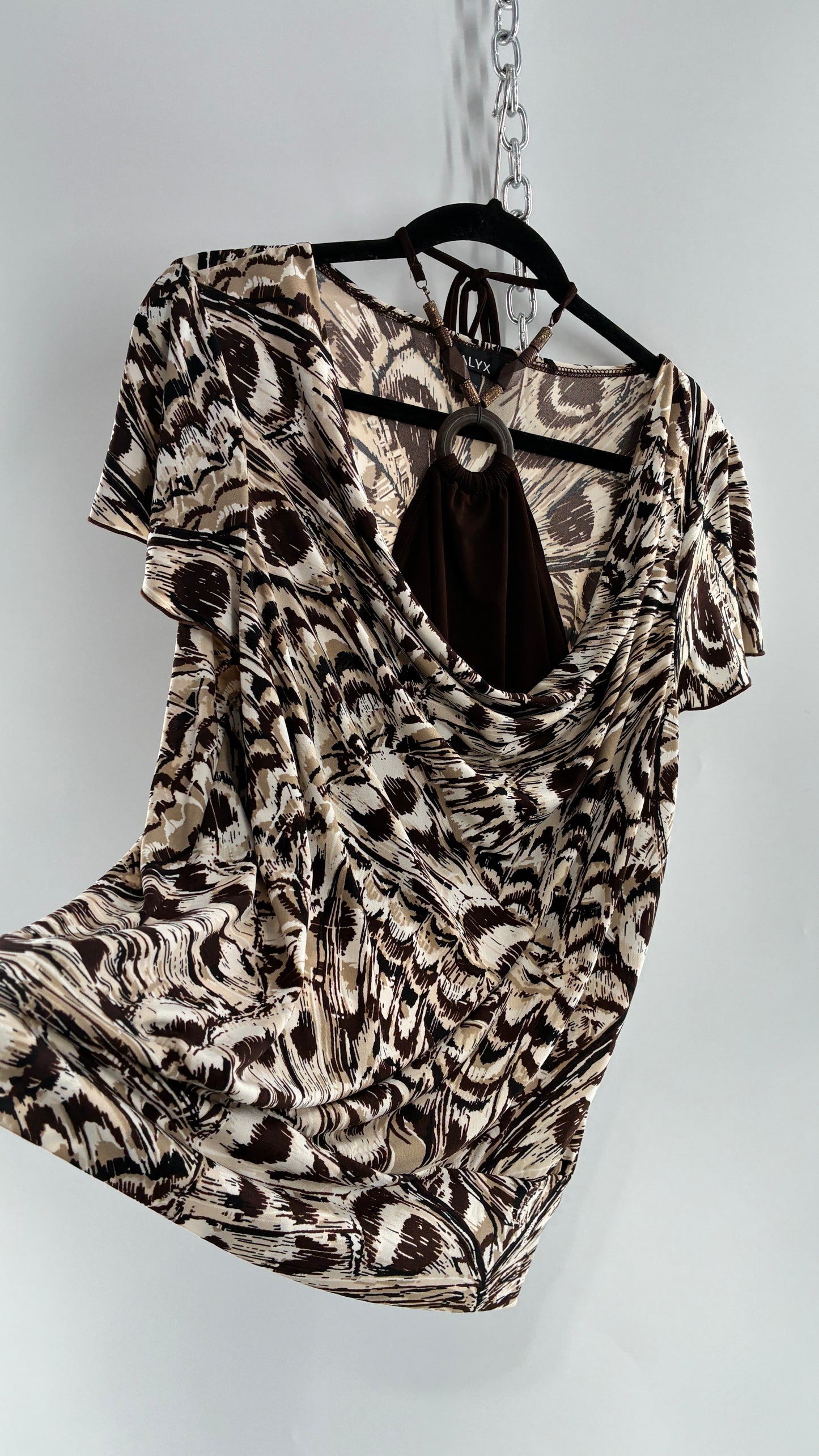 Vintage ALYX Brown Drape Front Top with Beaded Halter Peek Through Detail (Large)