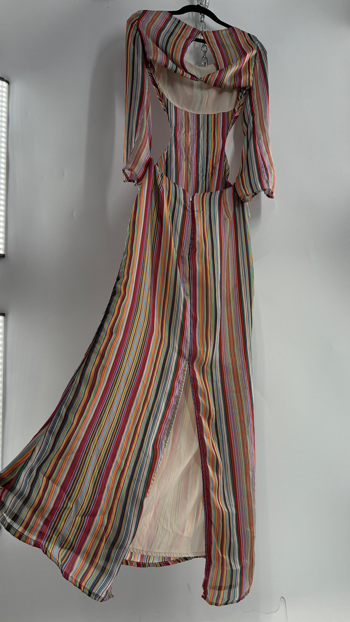 WINTERMUSE Daphne Multicolored Striped Silky Backless Cutout Dress (4)
