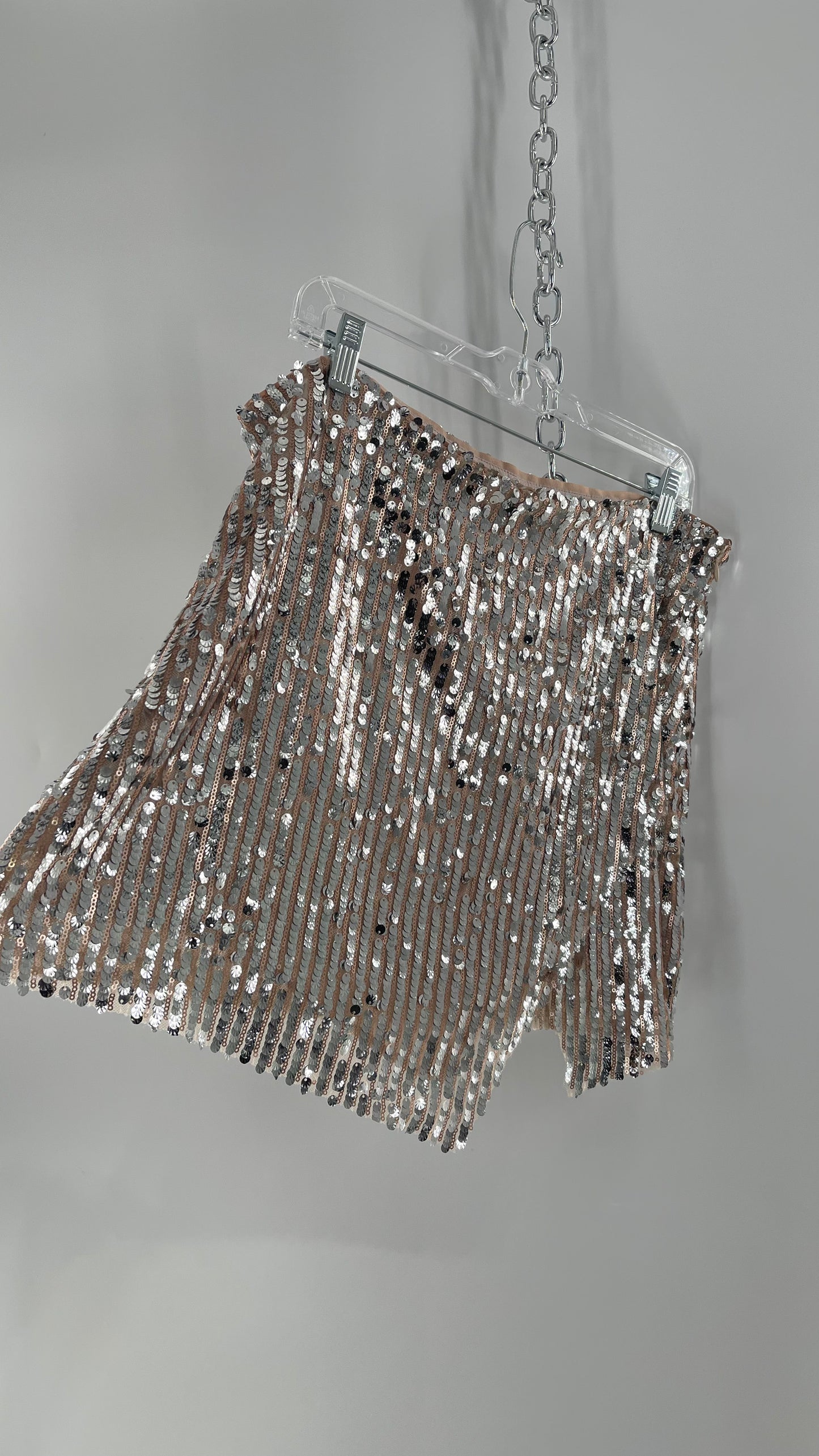 Free People Silver and Nude Sequin Shimmer Mini Skirt (14)