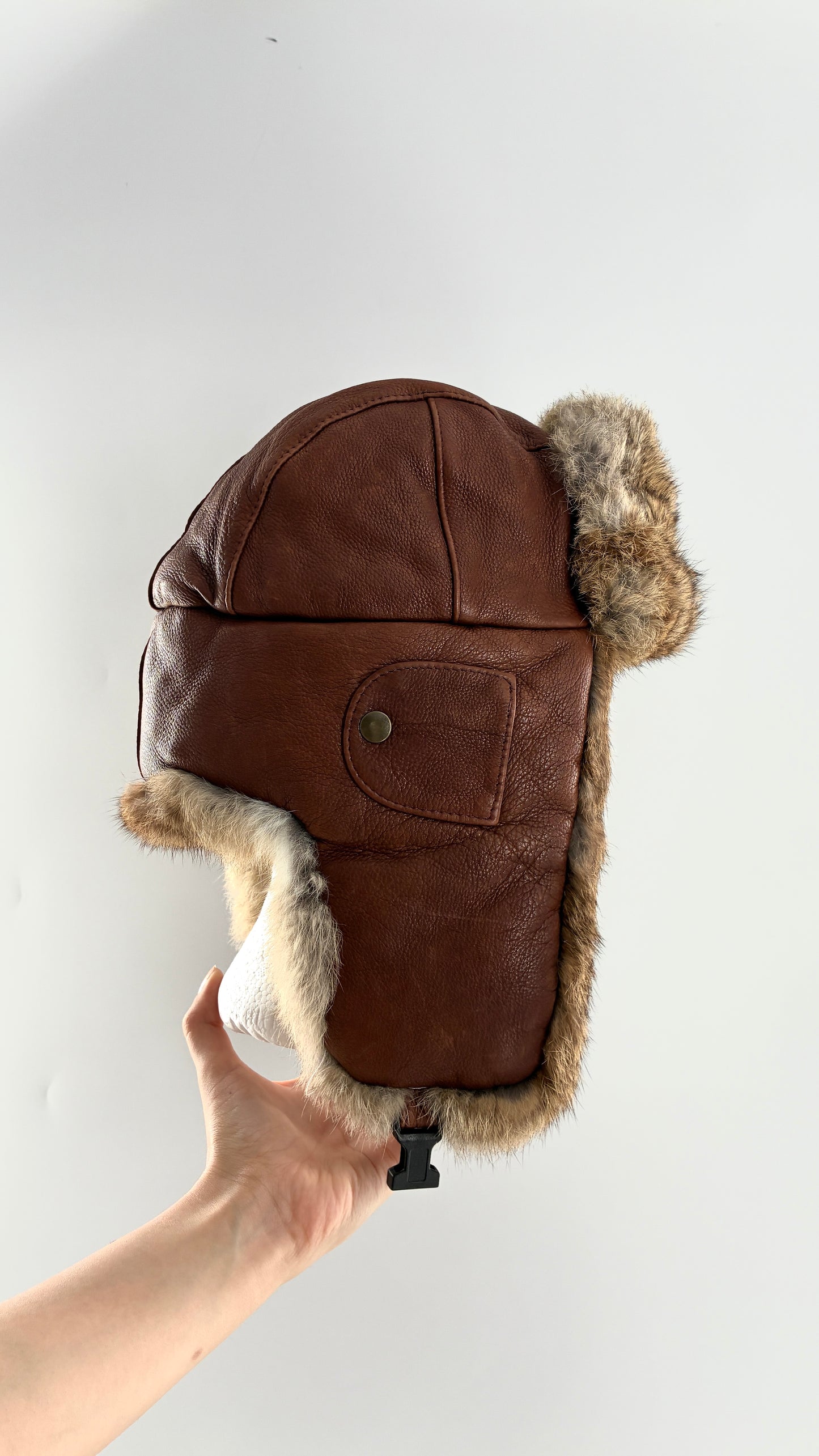 Vintage MAD BOMBER Leather and Rabbit Fur Bomber Style Trapper Hat
