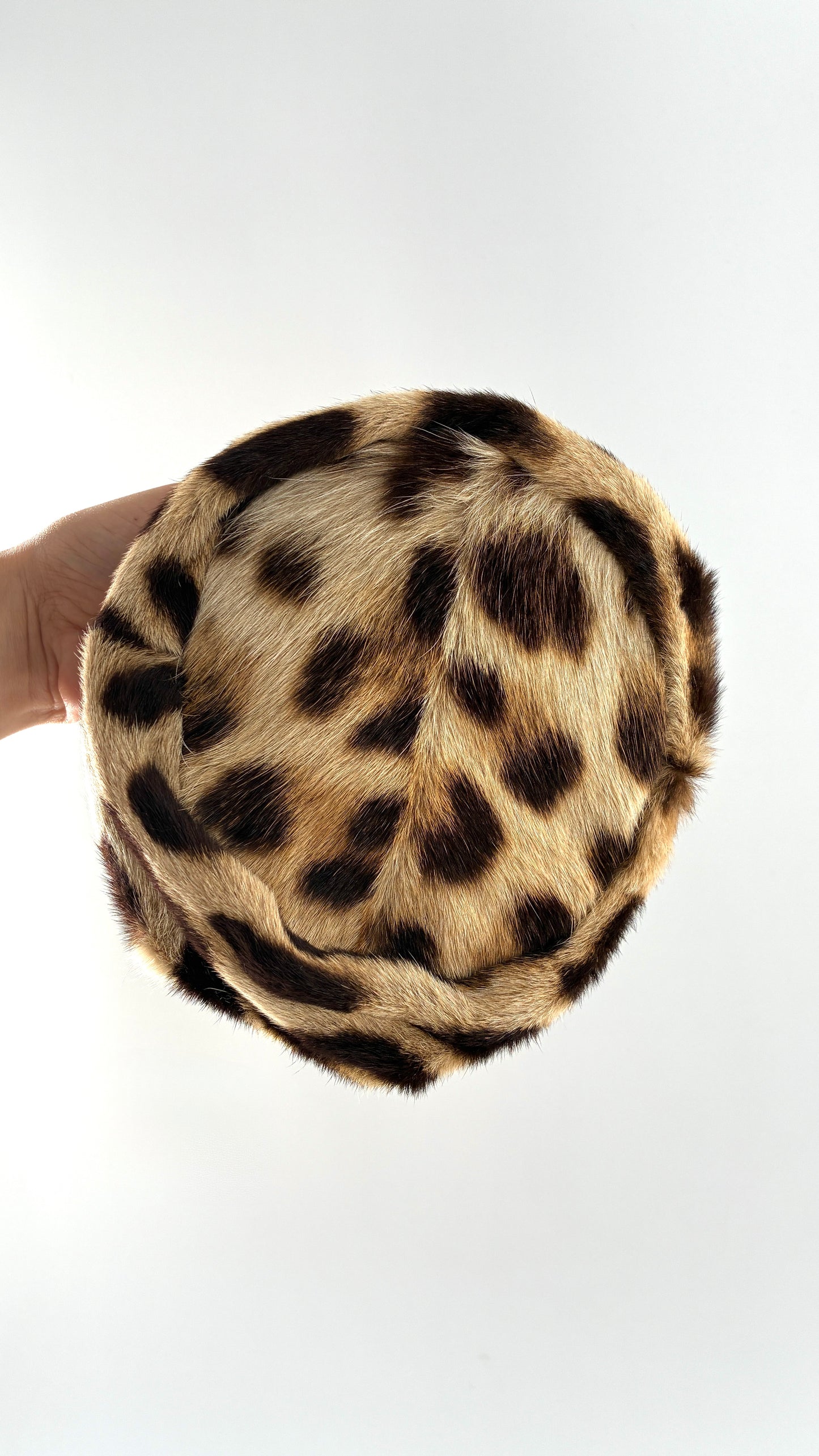 Vintage Cheetah Printed Genuine Fur Clip on Pill Box Hat