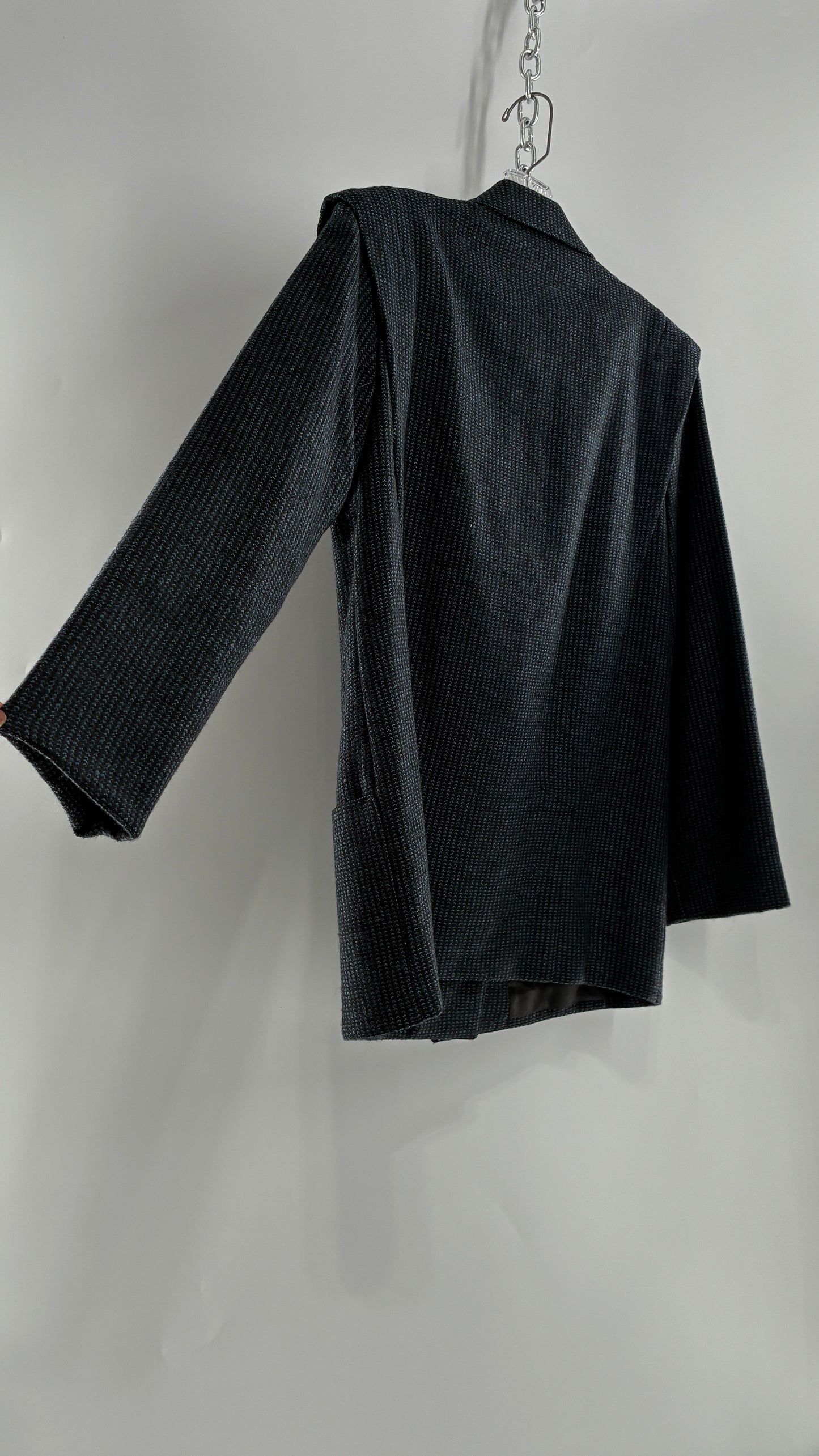 Vintage CHRISTIAN DIOR Navy Woven Maxi Skirt and Oversized Lapel Style Blazer with Padded Shoulders (8)