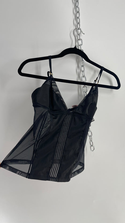 Victoria’s Secret Black Sheer Paneled Bustier Tank (Small)