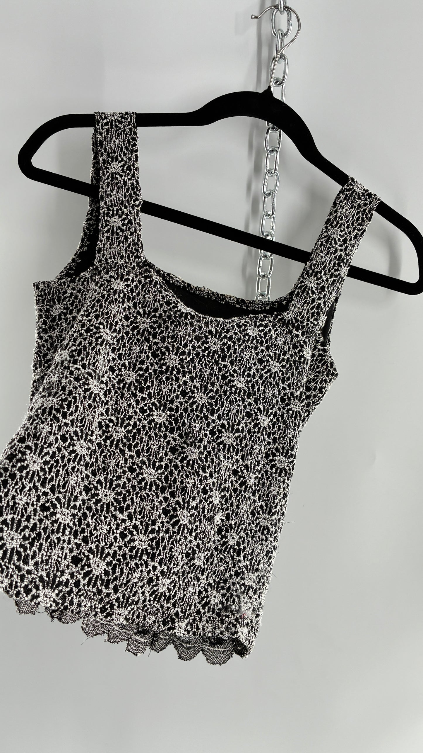 Vintage 1990s Black and White Lace Camisole (Small)