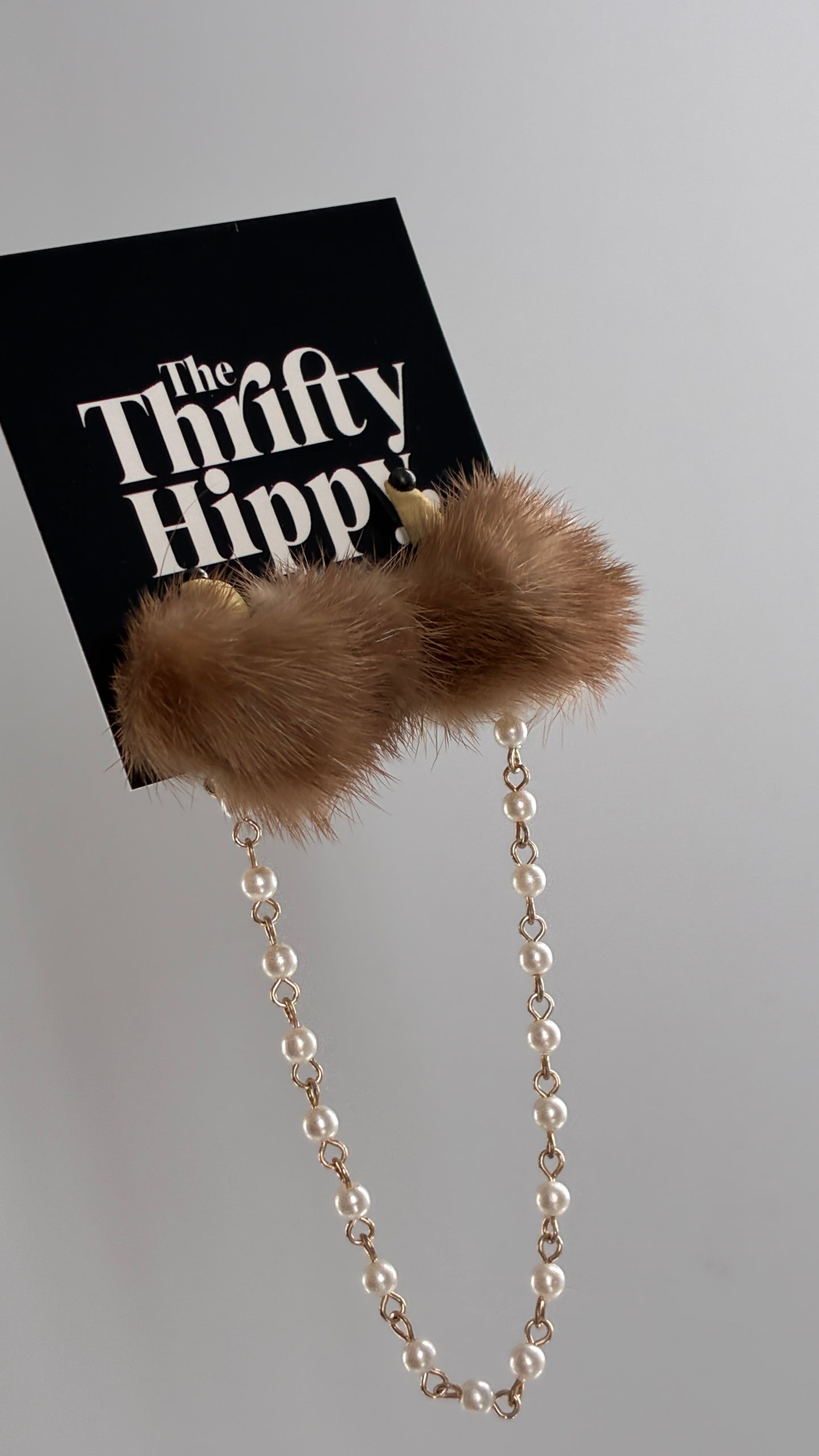 Vintage Real Fur Critter Collar Clips with Pearl Beading