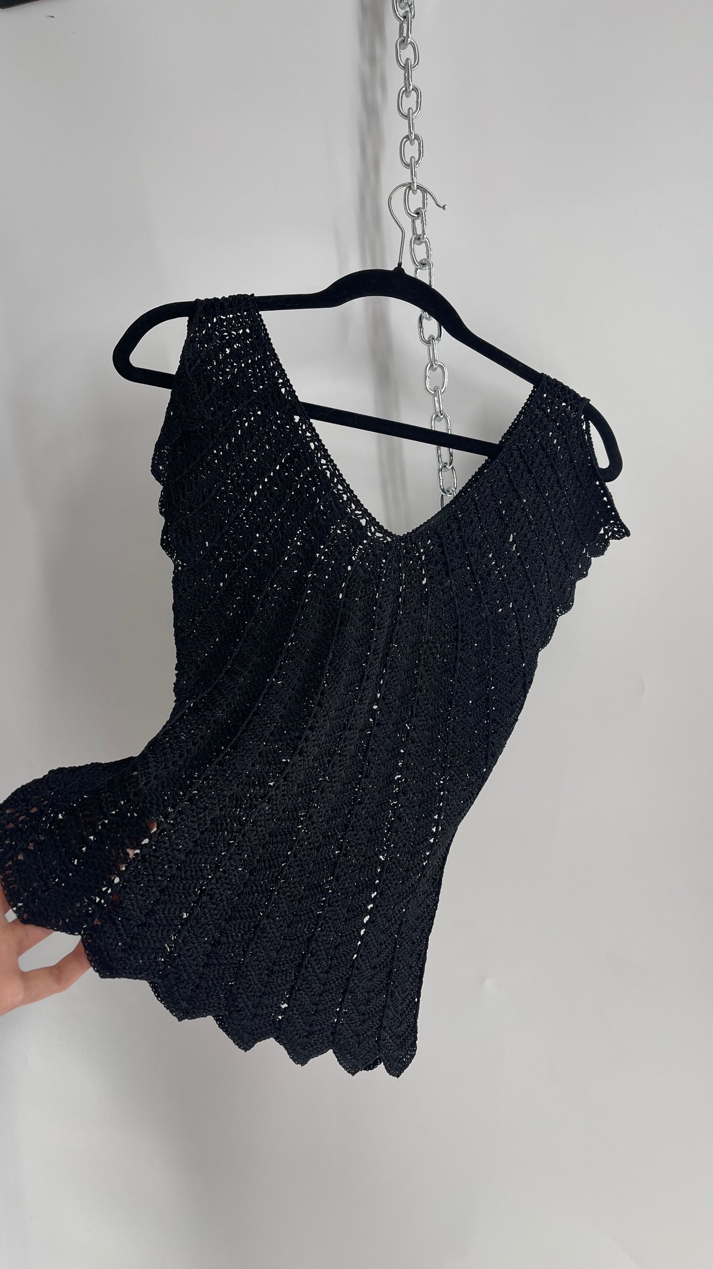 Vintage THE LIMITED Hand Knit Crochet Black Drape Sleeve Top (XS)