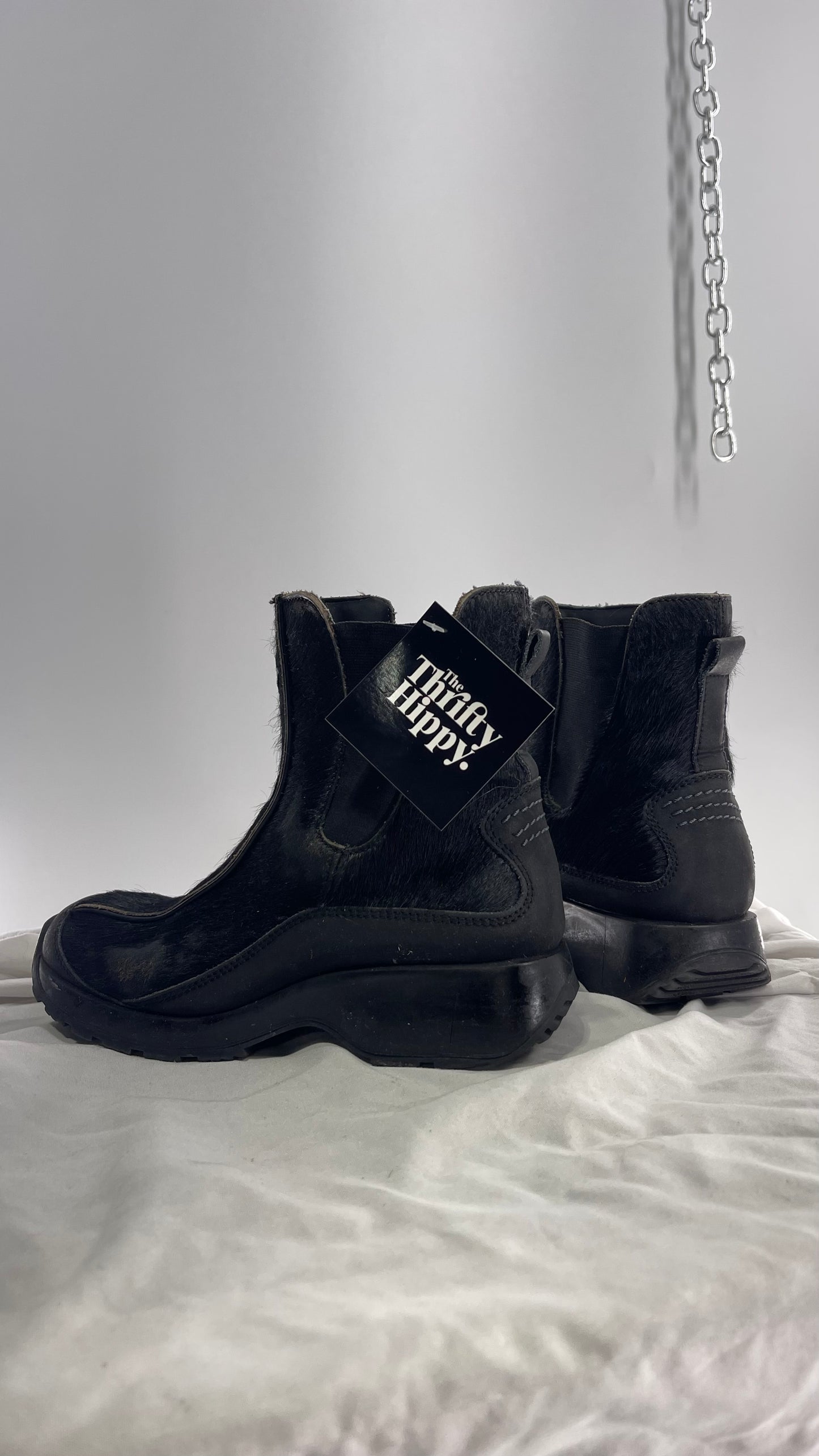 Vintage TECHNICA Black Cow Hide Round Toe Chunky Sole Boots (7.5)