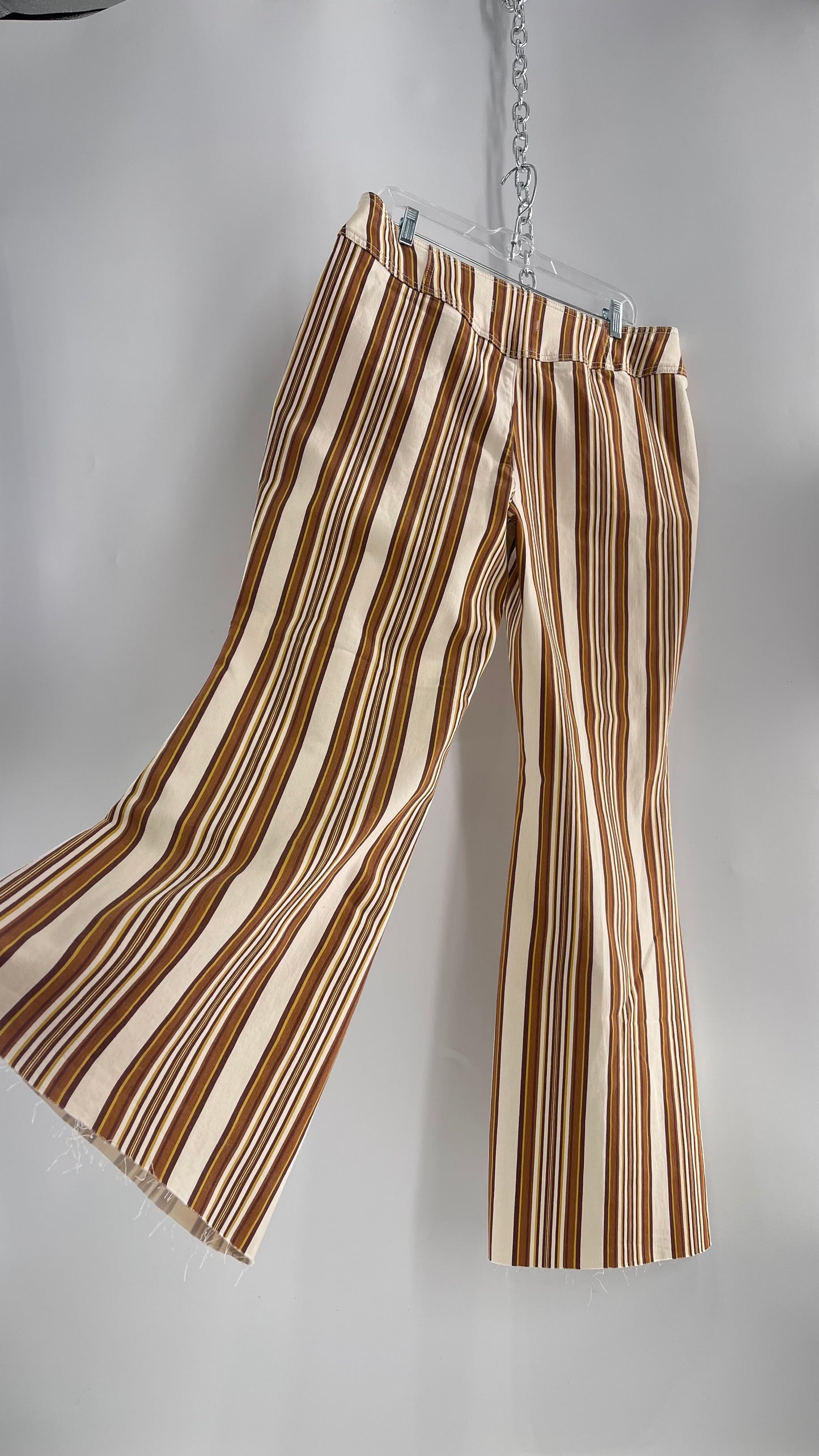 Free People 70s Striped Mustard and Rust Tones Flare Leg Bell Bottoms (33)