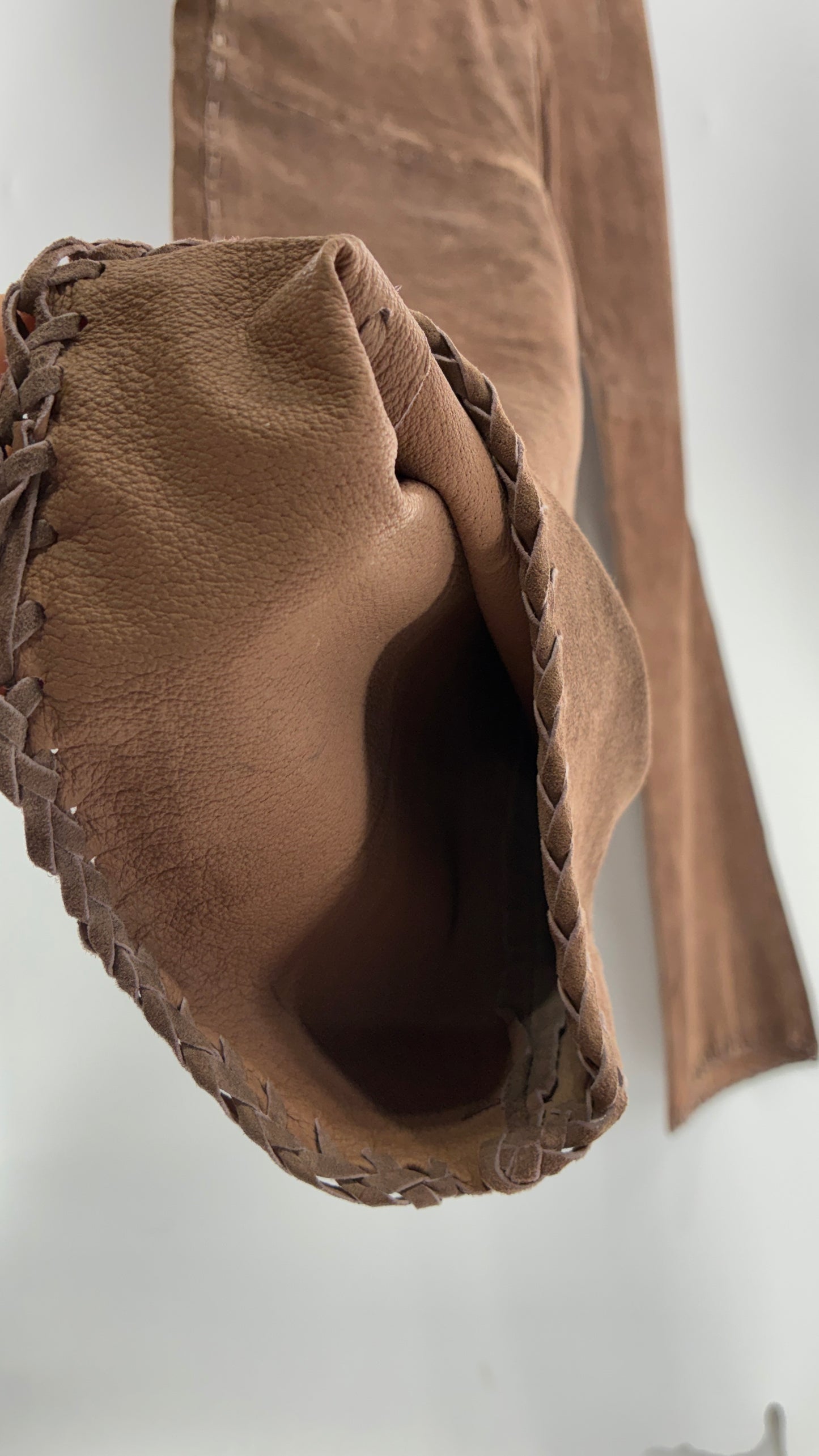 Vintage SWEET ROMEO Suede Leather Stitch Side, Braided Hem Pants (10)
