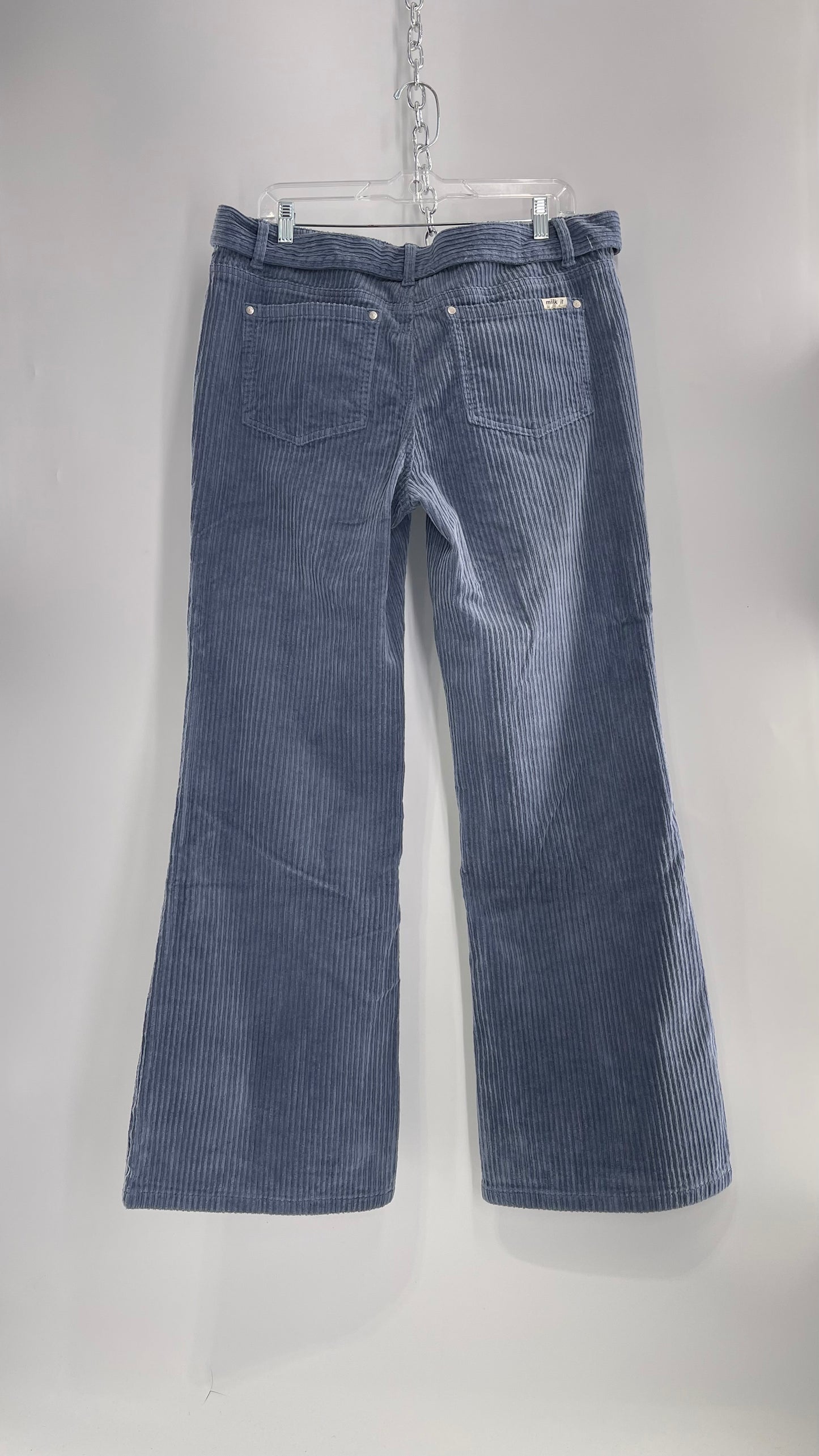 MILK IT Recycled Powder Blue Corduroy Low Waist Grommet Buckle Folk Jean with Tags Attached (16)