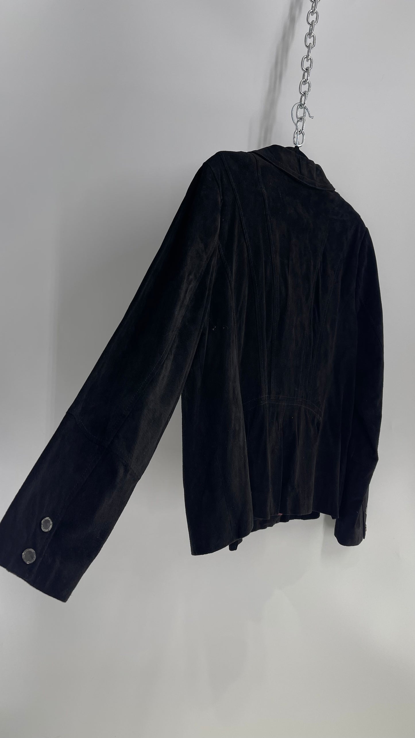 Vintage Isaac Mizrah Black Suede Leather Motorcycle Style Jacket (16)